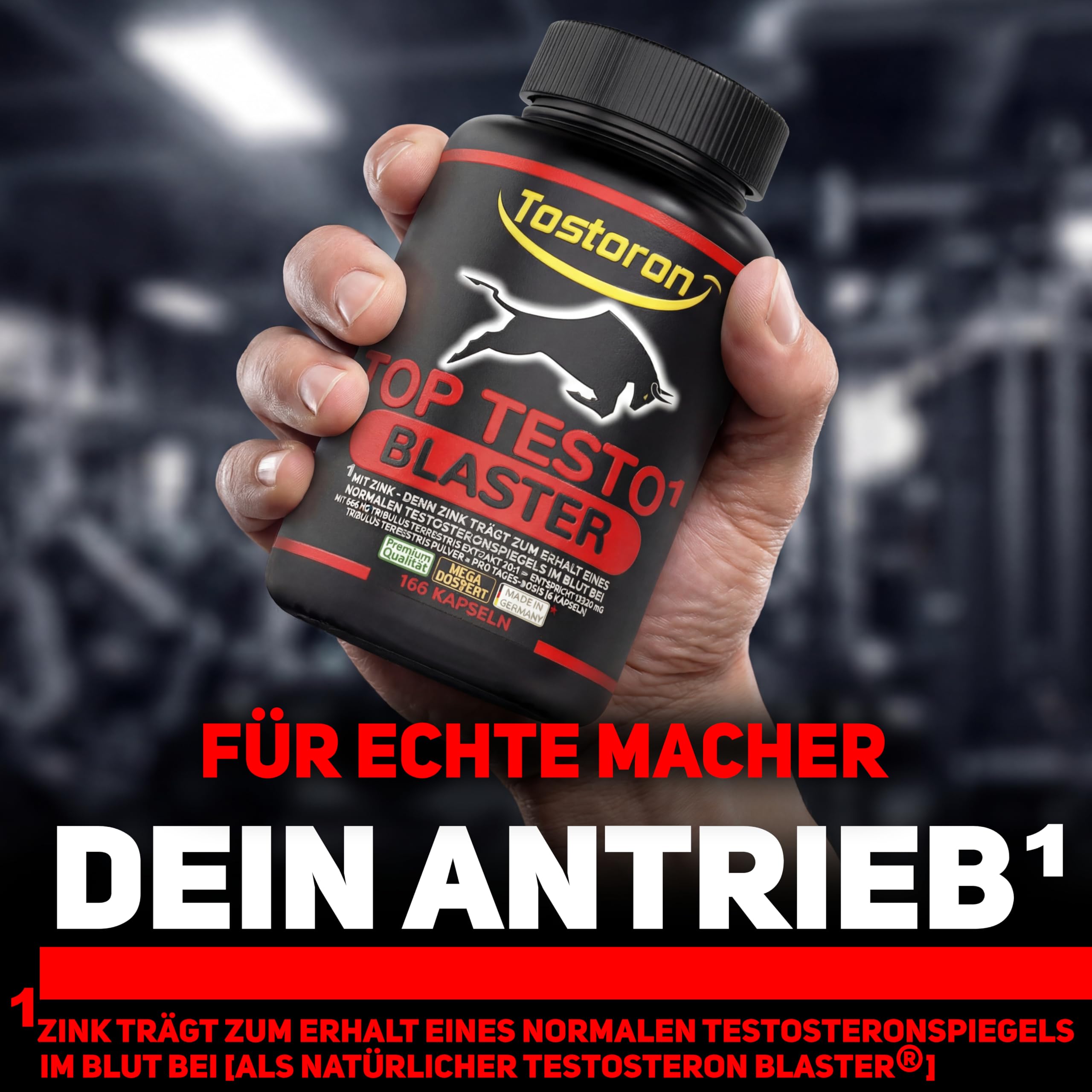 TOP TESTO¹ BLASTER hochdosiert ¹Zink trägt zum Erhalt eines normalen TESTOSTERONSPIEGELS bei - 166 Kapseln TRIBULUS, MACA SCHWARZ, Arginin, Citrullin, Cordyceps, mit 14 MEGA Zutaten, 1 Dose (1x134,1g)