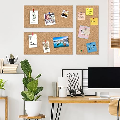 Miniatura 2 de AKTOP Tablero de anuncios de corcho de 17 x 8 pulgadas, azulejos de corcho de 12 pulgada de grosor, paquete de 6 tableros de pines pequeños para