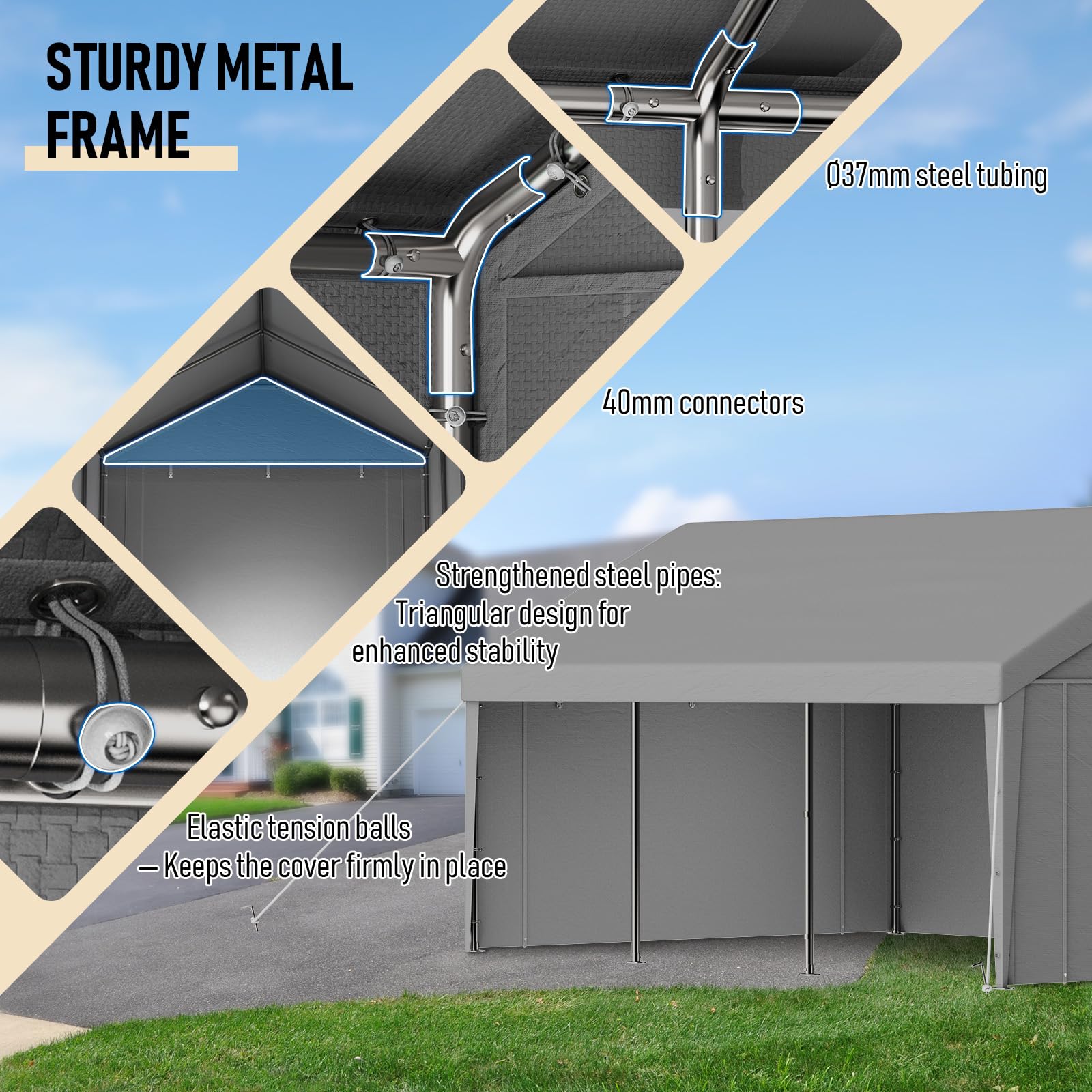Carport - Tienda de campaña de 3 x 6 m, impermeable, con paredes laterales extraíbles, resistente a los rayos UV, resistente al invierno, para coche, SUV, camión, barco, tienda de campaña, tienda de