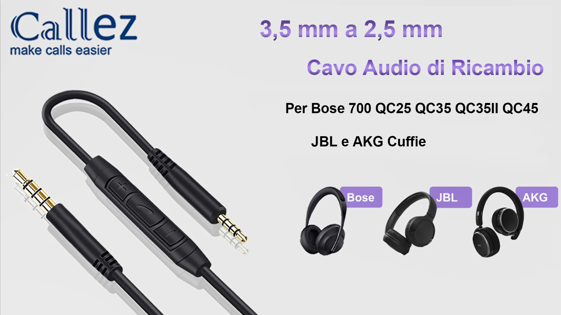Laipuke Cavo Audio di Ricambio Compatibile con Bose QC45 QC35 QC25 OE2 & Bose 700, JBL T500BT T450BT T600BTNC, AKG Y40 Y50 Y45 Jack 3,5mm a 2,5mm Cavo Aux per Cuffie, 1,5m