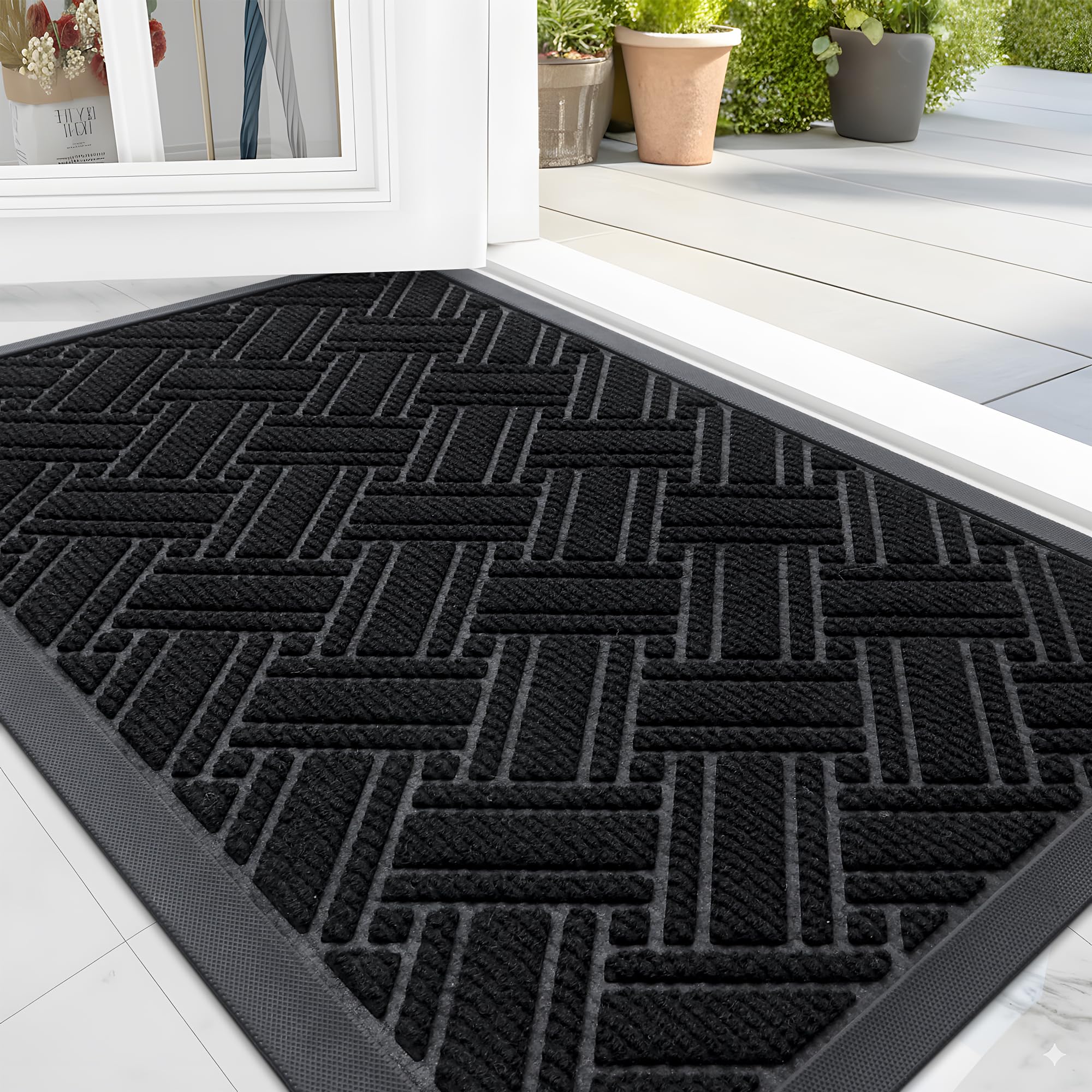 OLANLY Indoor Outdoor Mat, Sturdy Natural Rubber Floor Mat, Non Slip Low Profile Waterproof Doormat, and Stain Front Door Mats, Easy Clean Patio