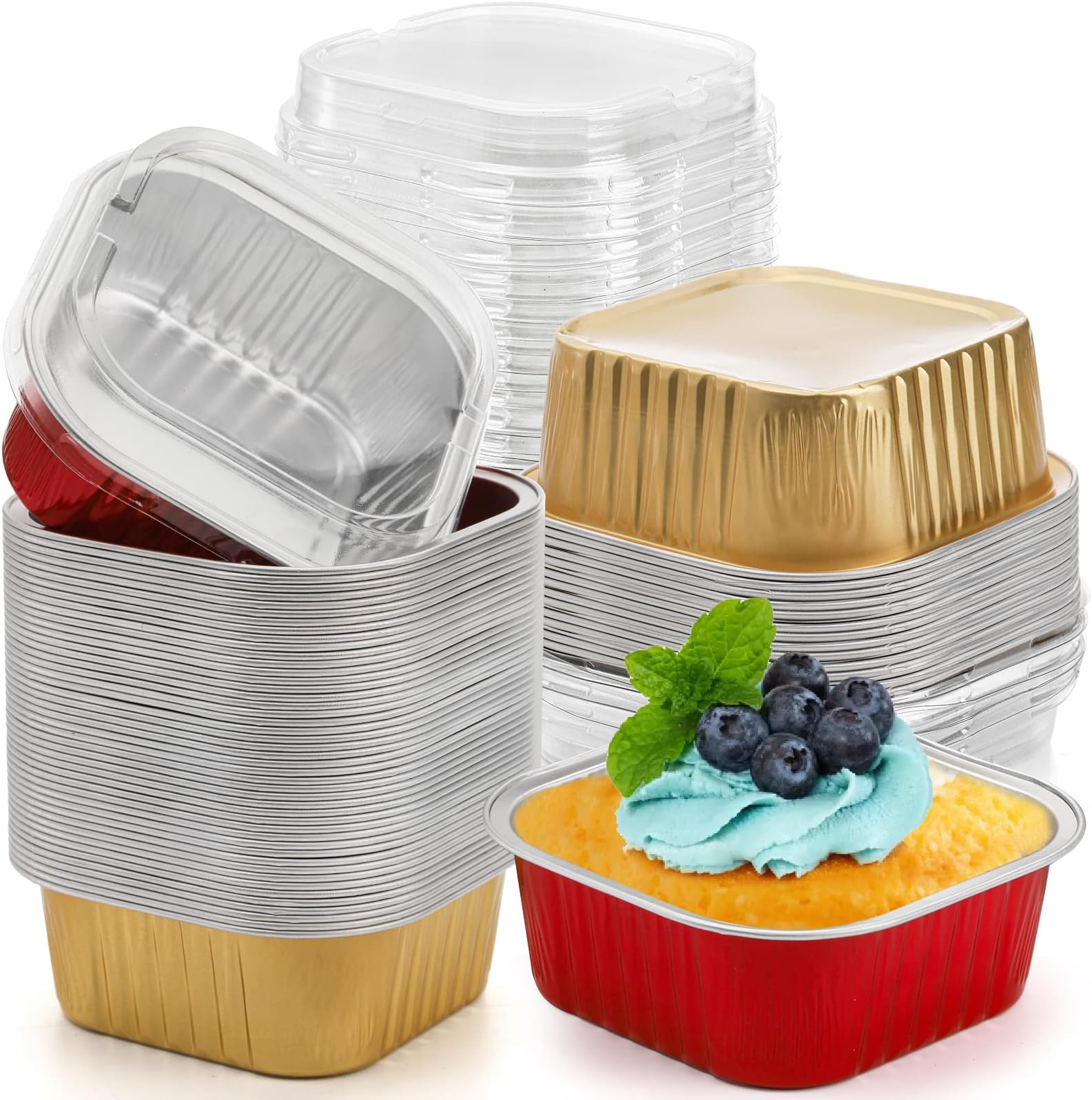 Jinei 120 Sets Dessert Cups with Lids 10 oz Aluminum Foil