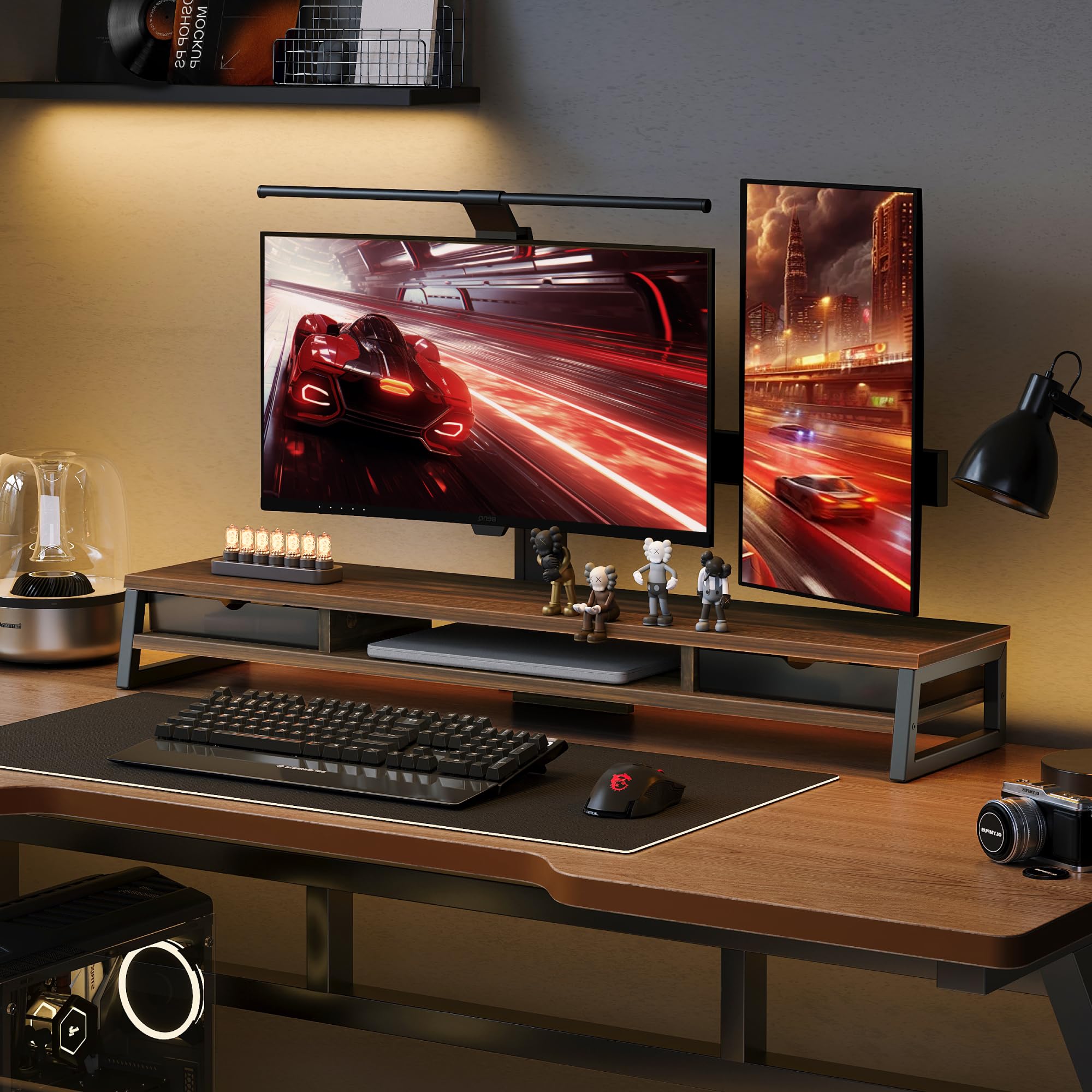 Fenge Support de Dual Moniteurs , Réhausseur d'Écran d'Ordinateur avec 2 Tiers en Acrylique, Pour PC/Ordinateur/ 2 Moniteurs/Fax/Imprimante/TV, 108x25,5x13,8cm, Charge de 45KG (G04F3104D-U)