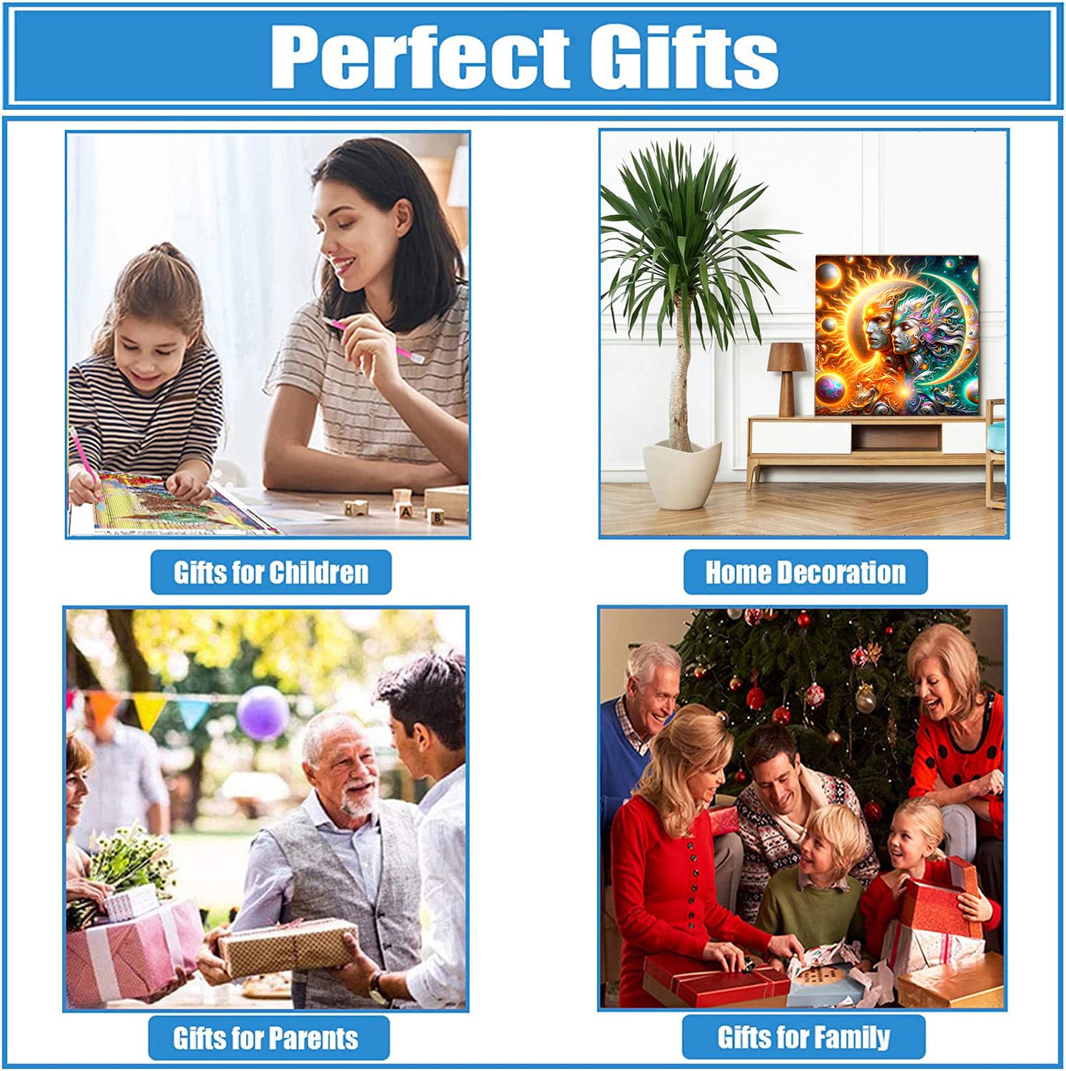 Diamond Painting Kits Complets Soleil Et Lune, Broderie Diamant Painting Complet Soleil Lune