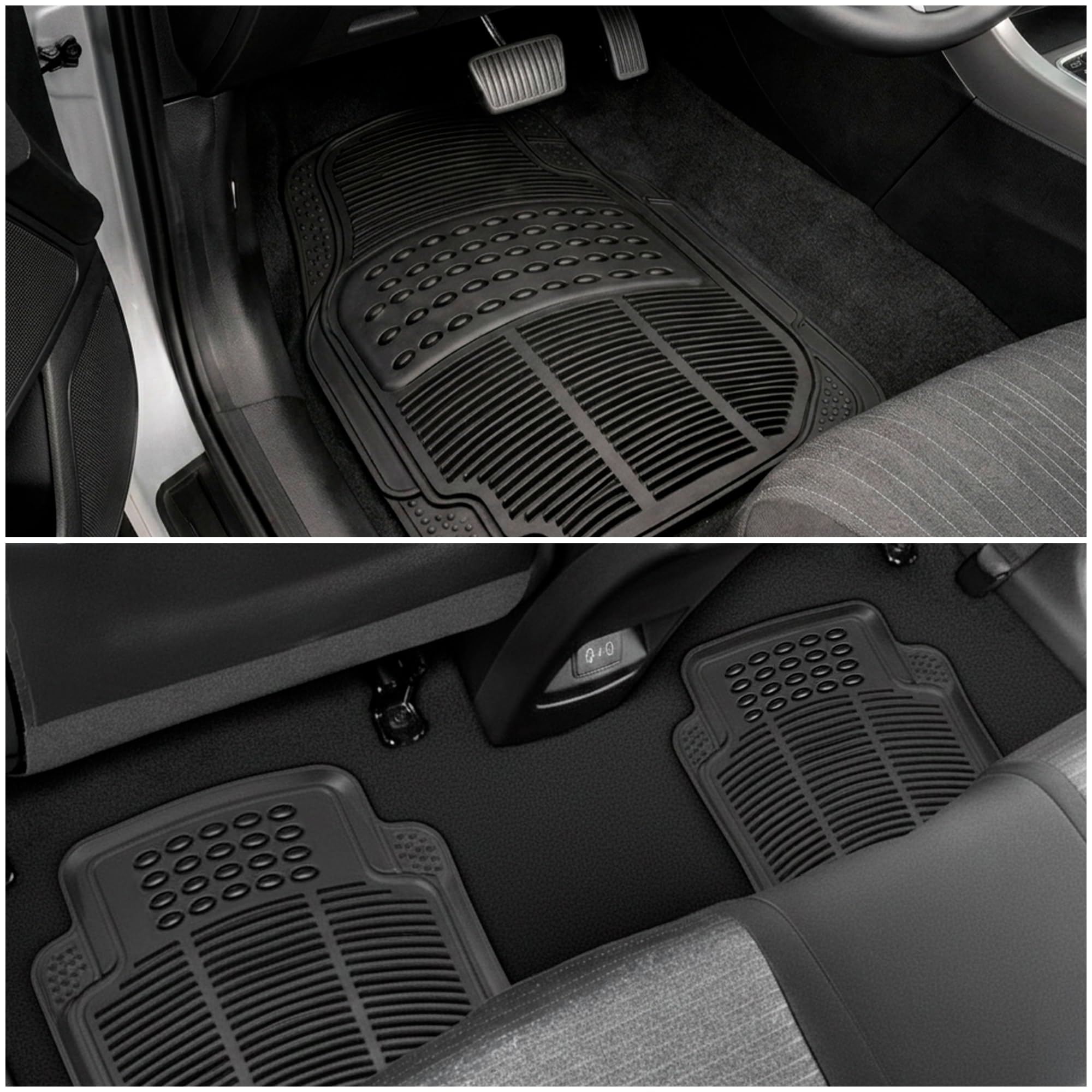 Alfombrillas Coche Universal Pack 5 Piezas Interiores (2 Delanteras + 2 Traseras + Alfombrilla Maletero Coche), Alfombrillas Coche Goma PVC Flexible Impermeables, Antideslizantes y Recortables