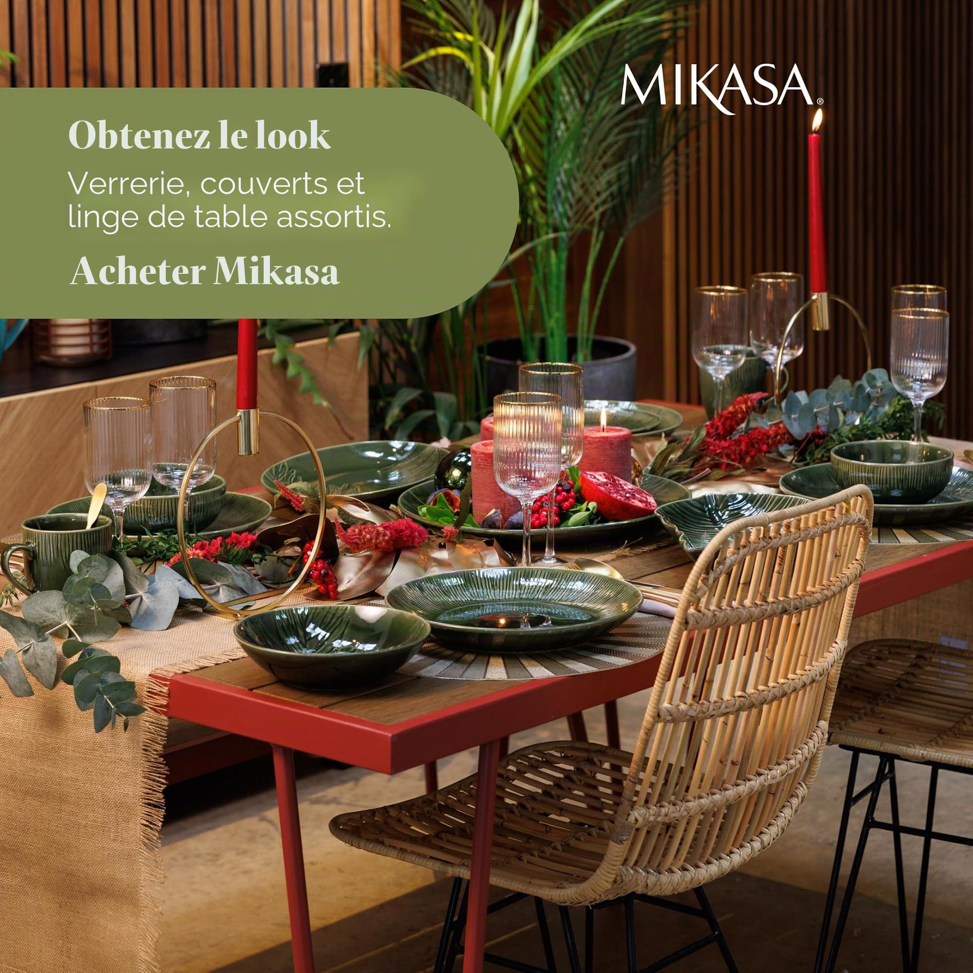 Mikasa Jardin Ensemble de bols 4 pièces, 4x bols en grès émaillé, design botanique vert, bols à pâtes, 20cm - lavable au lave-vaisselle et empilable