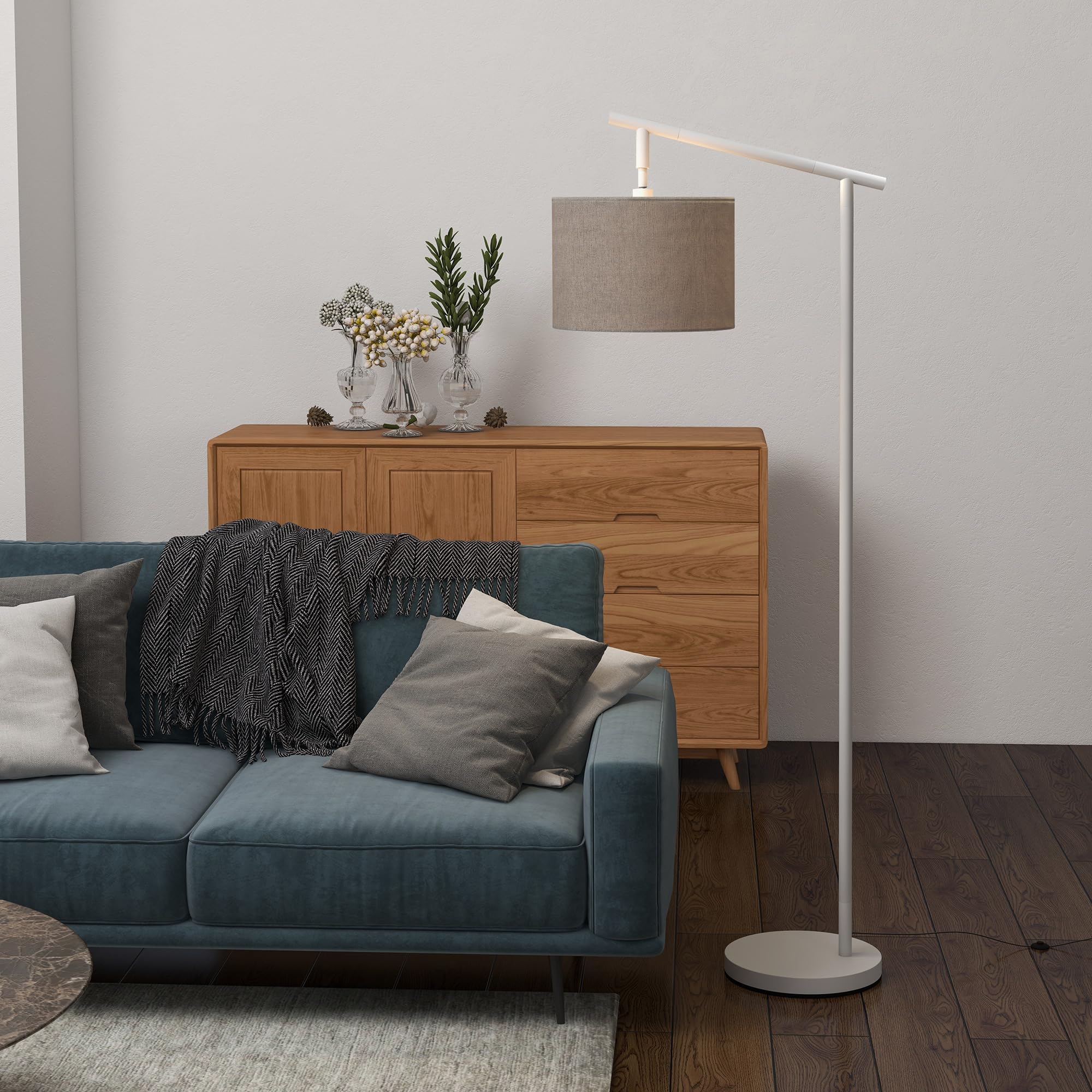 HOMCOM Modern Floor Lamp with 350° Rotating Lampshade, LED Bulb Included in Grey