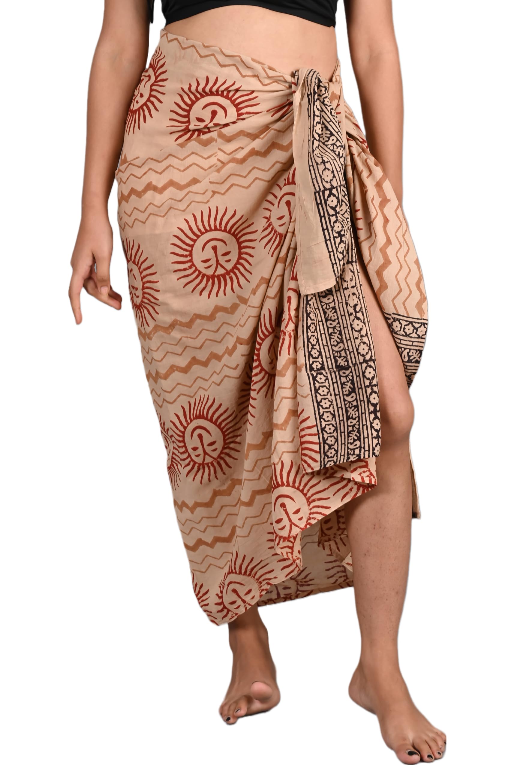 INDACORIFY Sarong 100% algodón Estampado a Mano para Mujer, Traje de baño Envolvente, Falda de Bikini de Playa, Pareo, Bufanda, Estola, Chal para Mujer