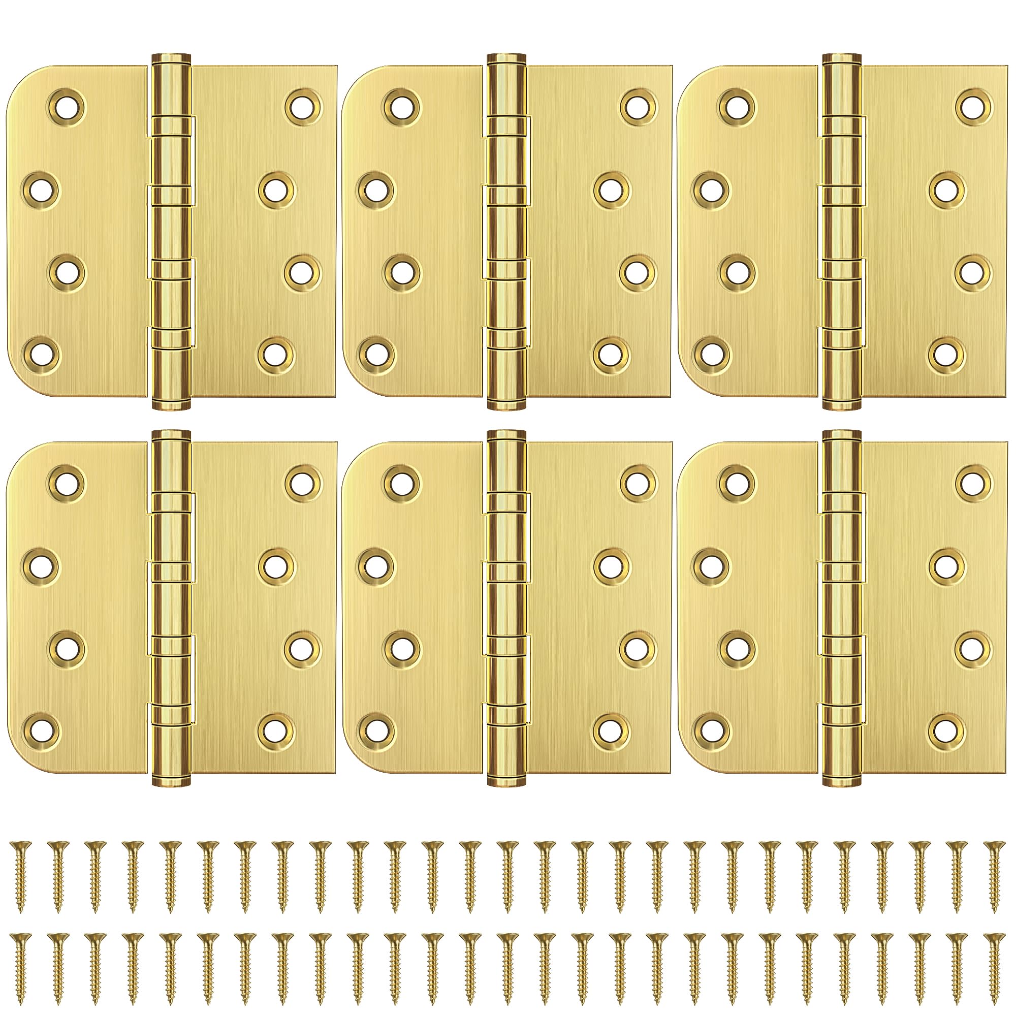 Photo 1 of KOLET Ball Bearing Door Hinges, 4 x 4 Inches Brushed Gold Door Hinges, Heavy Duty Stainless Steel Hinges, Square and 5/8'' Radius Corner, Smooth and Quiet, Non Removable Pin, Satin Gold, 6 Pack