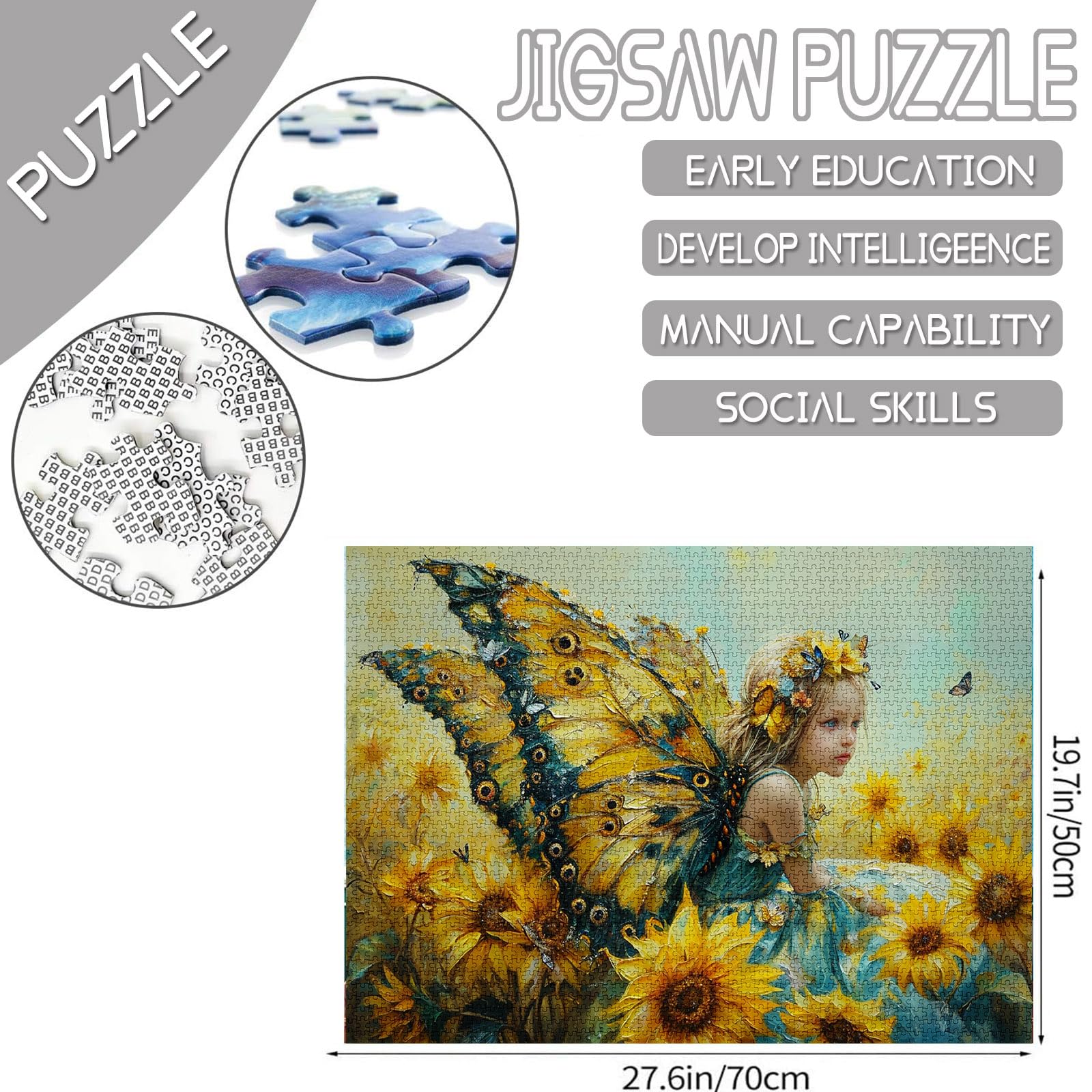 Tucocoo 1000 Piece Jigsaw Puzzle for Adults, Fairy Little Girl With Sunflowers and Yellow Wings - Image 3