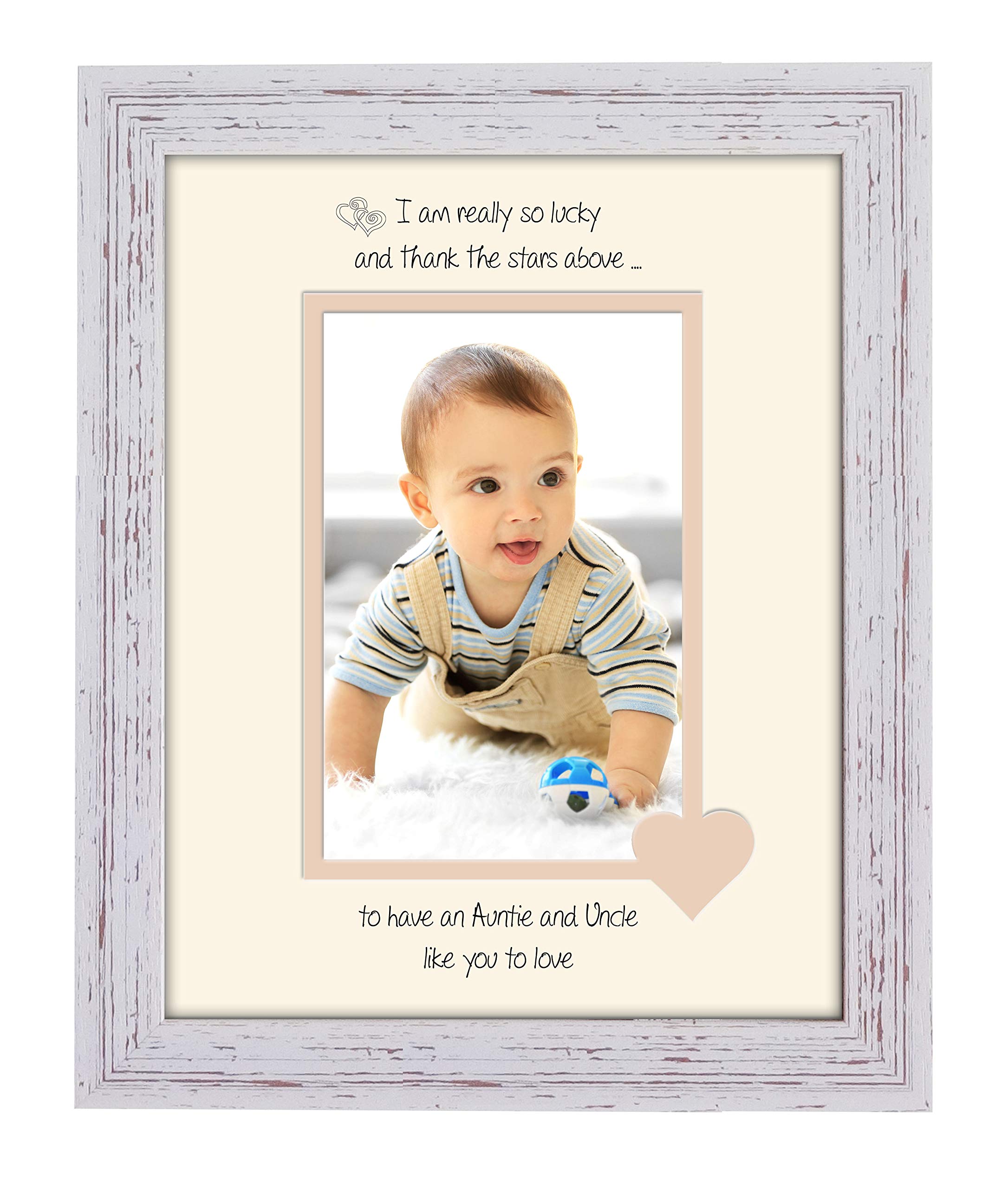 Photos in a Word Auntie and Uncle Photo Frame I Thank the Stars Portrait 1052F Double Mounted Quality Gift (Shabby Chic Frame Cream Mount Beige Inside)