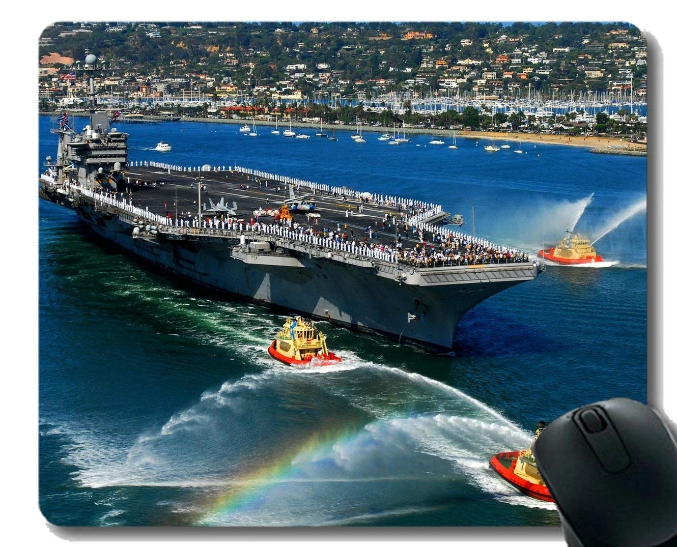 YENDOSTEEN Mouse Pad with Stitched Edge,Aircraft Carrier USS Nimitz Warship Mouse Mat,Non-Slip Rubber Base Mousepad
