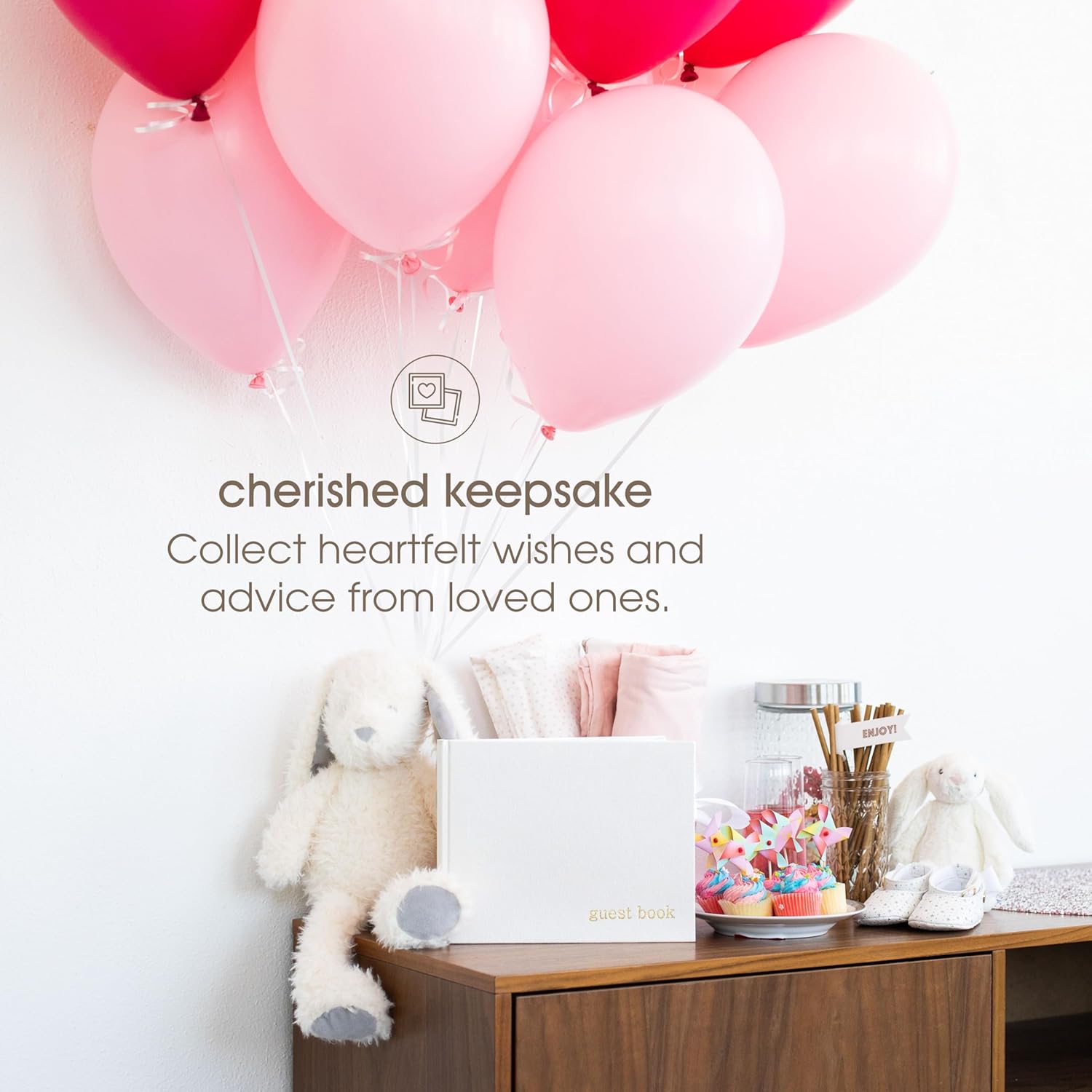 Pearhead Linen Guest Book, Ivory with Gold Script, Gender Neutral Event Keepsake, Baby Shower or Wedding Bridal Shower Party Sign-In Book, 100 Blank Pages, 7 x 9