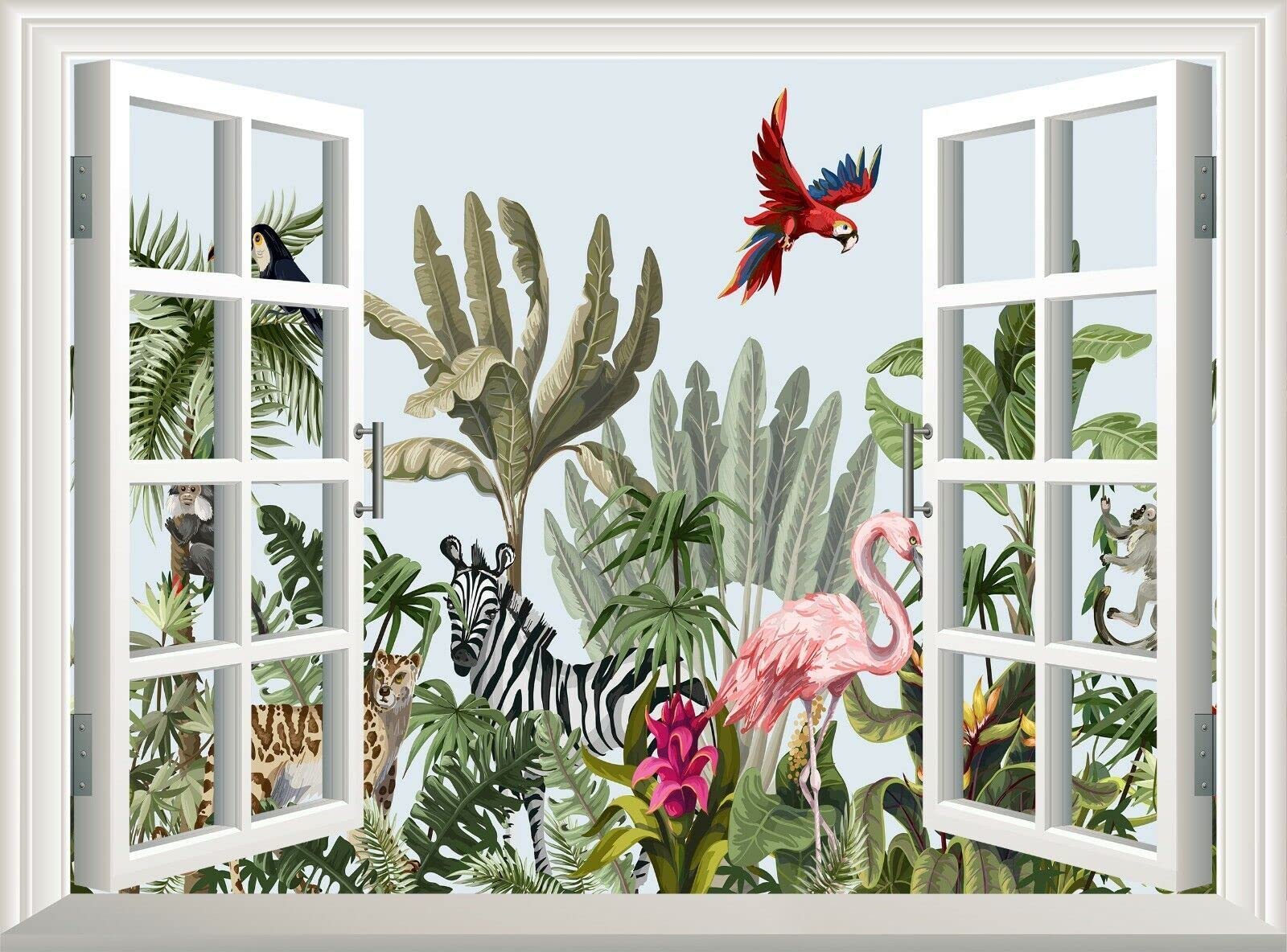 Vinilos Decorativos 3D Rotos Animales De La Selva Efecto 3D Ventana Vista Niños Etiqueta De La Pared Calcomanía Póster Mural Trópico 80x120cm