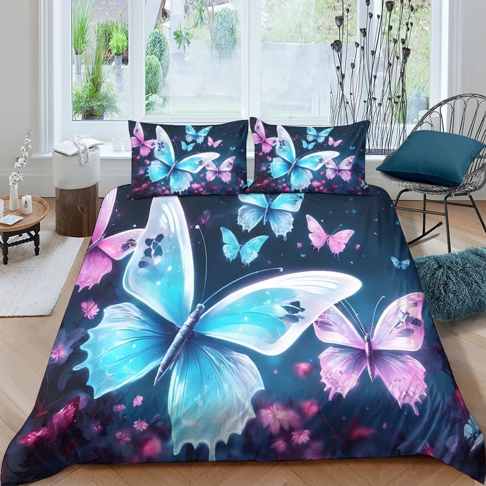 Ctjqhvkz Style-7 3D Printed Blue Butterfly Fitted Sheet Microfiber Soft Pink Butterfly Mattress Cover For Bedroom Guest Room Decor Single（135X200cm）