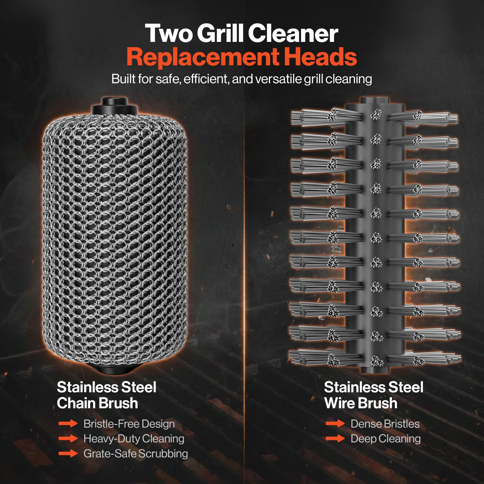 2 testine di ricambio per la pulizia della griglia elettrica, catena in acciaio inox e filo per la pulizia della griglia del barbecue, testine intercambiabili per GRILLION Electric Grill