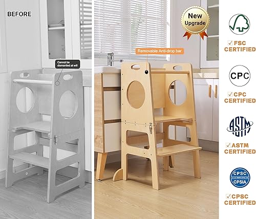 Miniatura 2 de Torre de estudio 4 en 1 con pizarra para aprender, taburete de cocina estilo Montessori, juego de mesa de escritorio plegable y silla para niños de