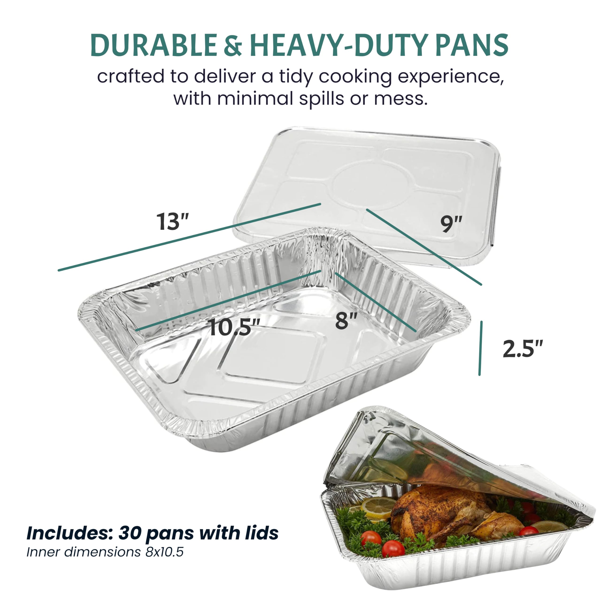 30-Pack 9x13 Disposable Aluminum Pans - Heavy Duty Foil Steam Table Pans For Baking, Cooking & Freezing