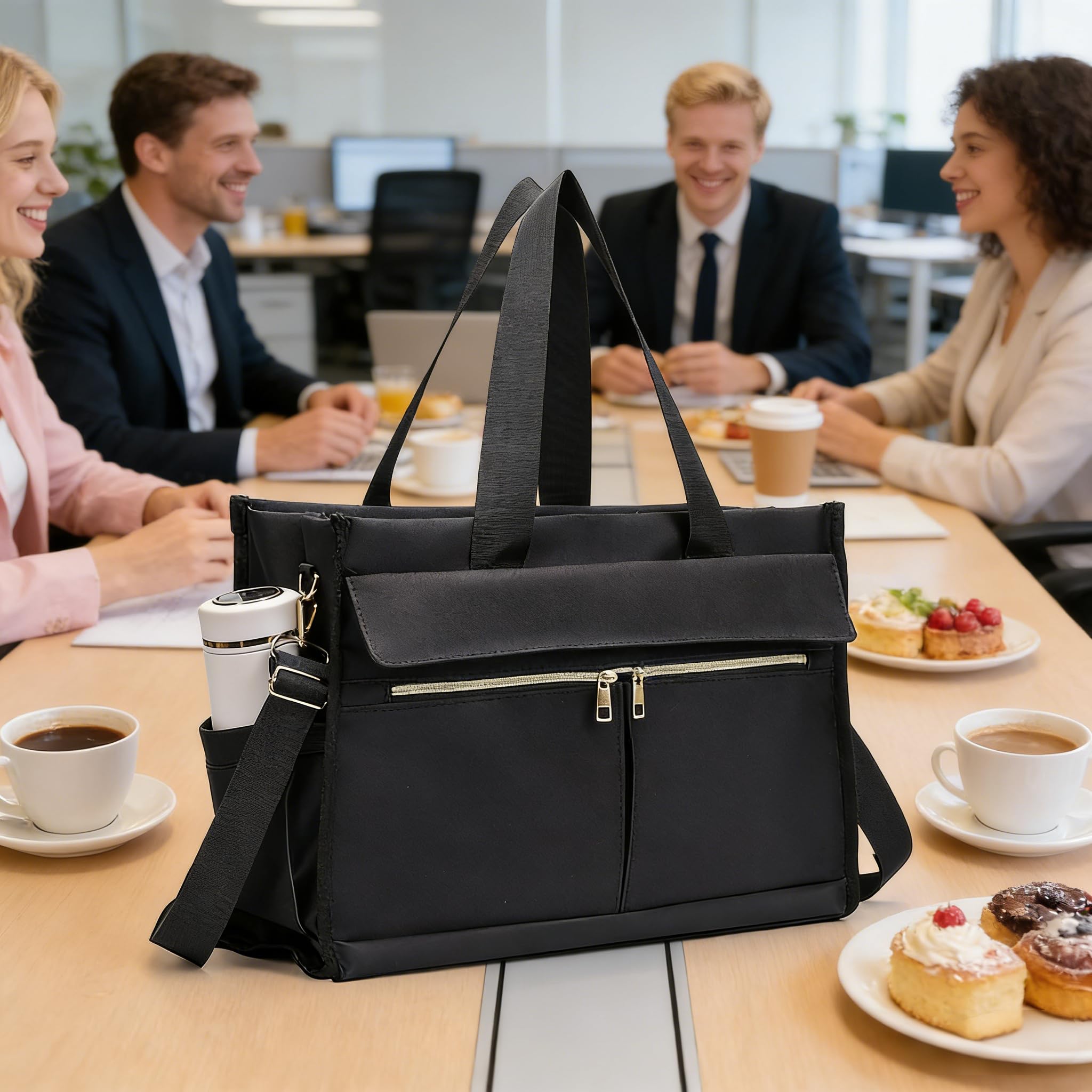 Newou Bolsa de almuerzo para mujer de 15,6 pulgadas con compartimento aislado para el almuerzo, bolsa de negocios 2 en 1 con compartimento frigorífico, bolsa de trabajo impermeable para