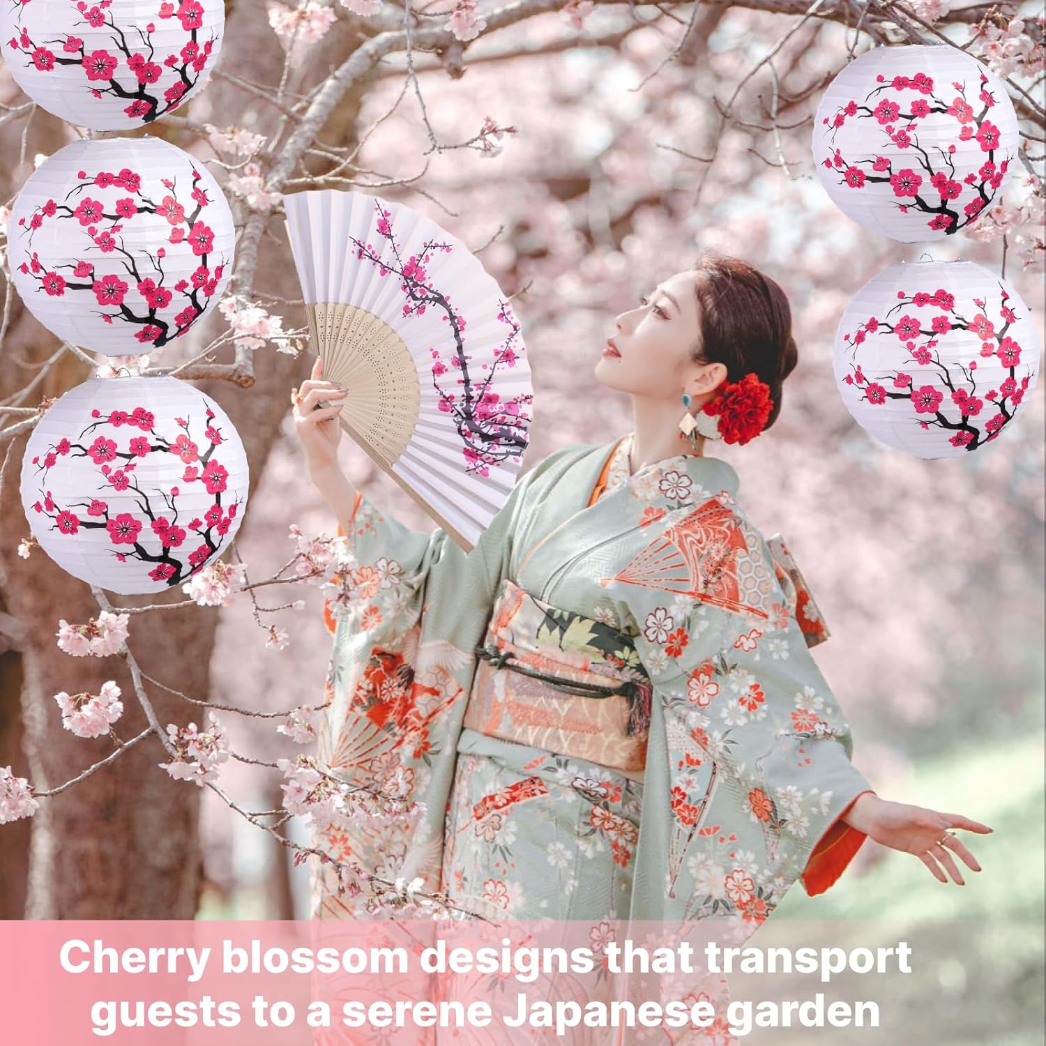 LEFTSTARER 6Pcs Cherry Blossom Lantern Decor for Cherry Blossom Party Decorations, Japanese Paper Lantern Lamp for Japanese Party Decorations, Mulan Party Supplies (12pcs Cherry Blossom)
