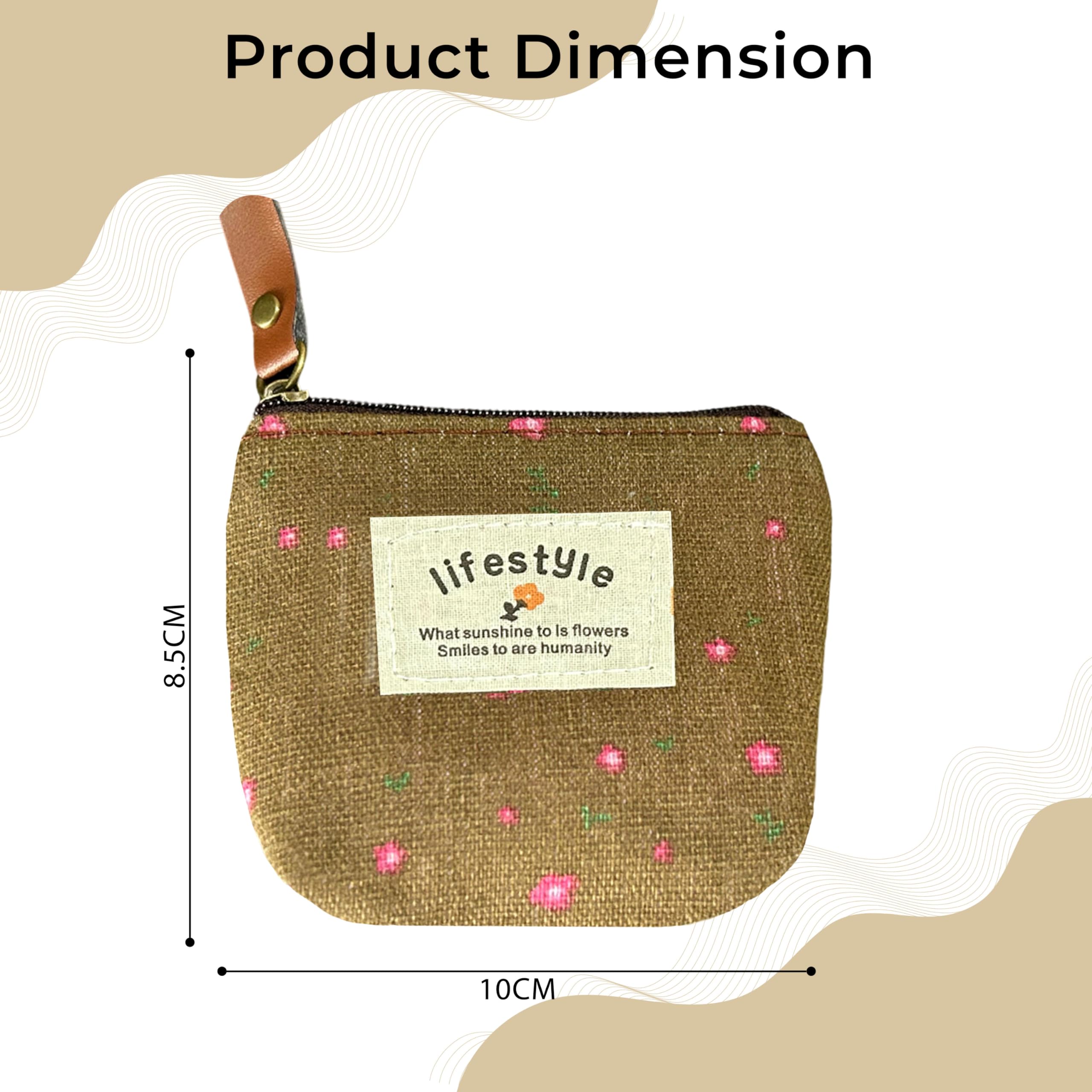 Kraptick Multipurpose Coin Pouch – Compact Zipper Purse for Coins, Cash & Small Essentials Durable & Stylish Fabric Mini Organizer for Daily Use (Light Brown) (Pack of 2) 1