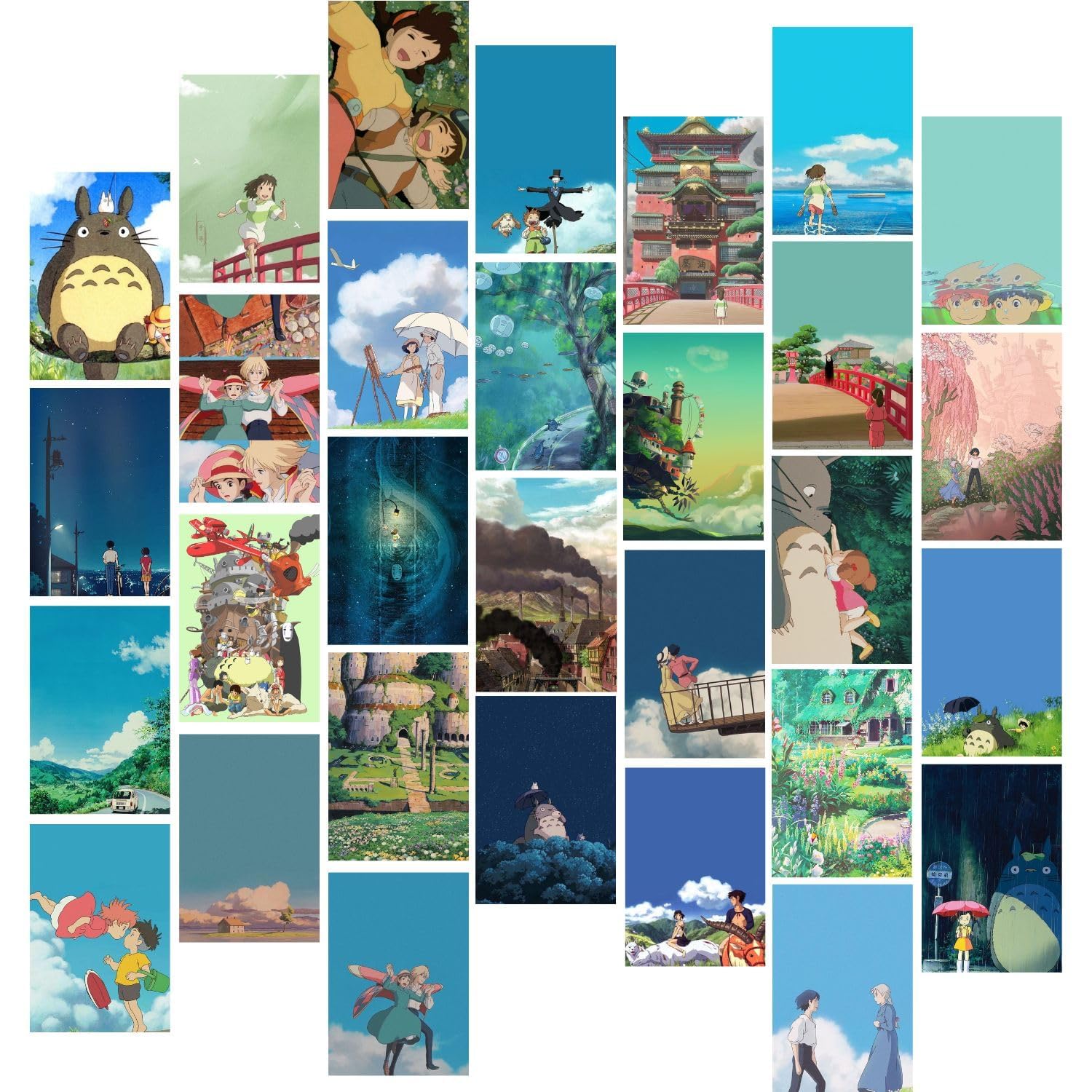 Kitty Cat paper Studio Ghibli Anime Aesthetic Wall Collage Kit || 30 Unique Poster Set + Free Tape, 4x6in Each, Posters: Dorm, Hostel Essential, Aesthetic Room Decor (Studio Ghibli)