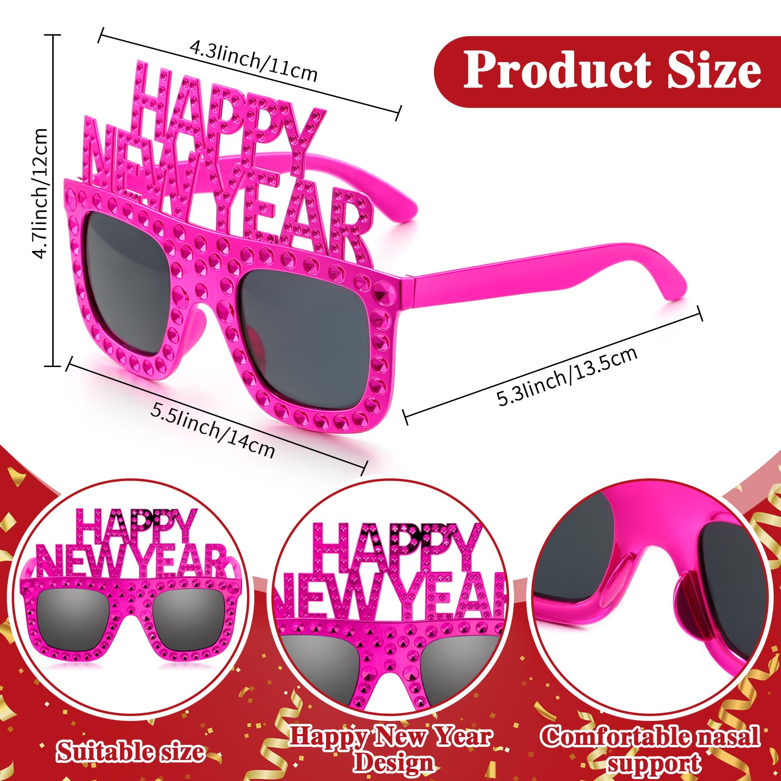 Shappy 6 Pcs 2025 Happy New Year Eyeglasses, Happy New Year Party Favors Sunglasses, Eve Glasses for Women and Men(Square)