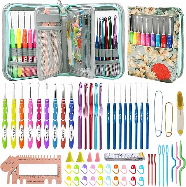 Dasonwin 60-Piece Ergonomic Crochet Hooks Set with Travel Case - Aluminu...