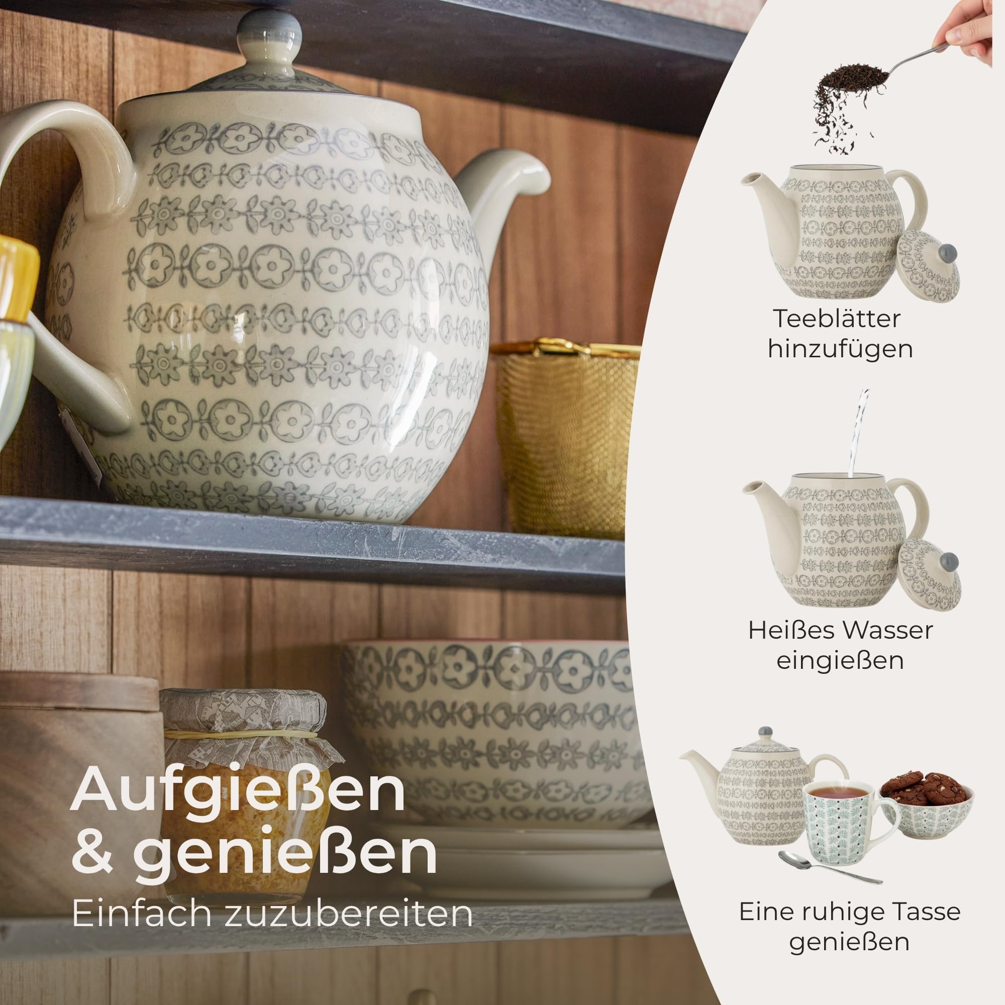 Bloomingville Teiera Karine, grigio, ceramica