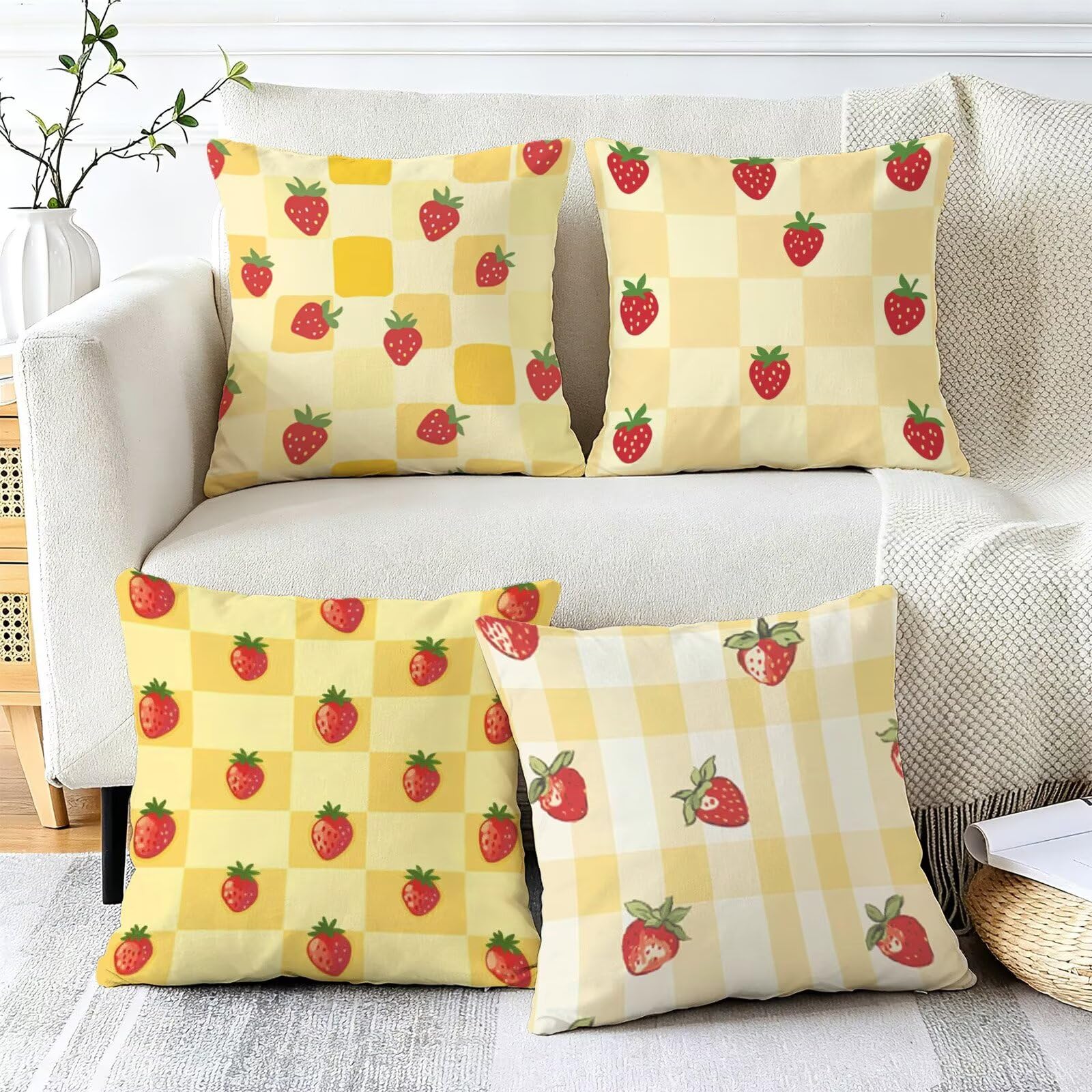 Coussin Exterieur Impermeable Jaune, Taie Oreiller 45x45 Set de 4, Cod-3445