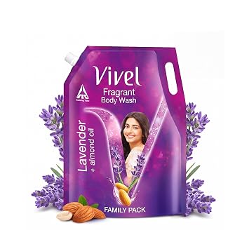 Vivel Fragrant Body Wash, Lavender & Almond Oil Shower Gel, 1300ml Supersaver XL Refill Pouch, Moisturizing Bodywash, Soft & Smooth Skin, Effective Cleansing, For Women & Men