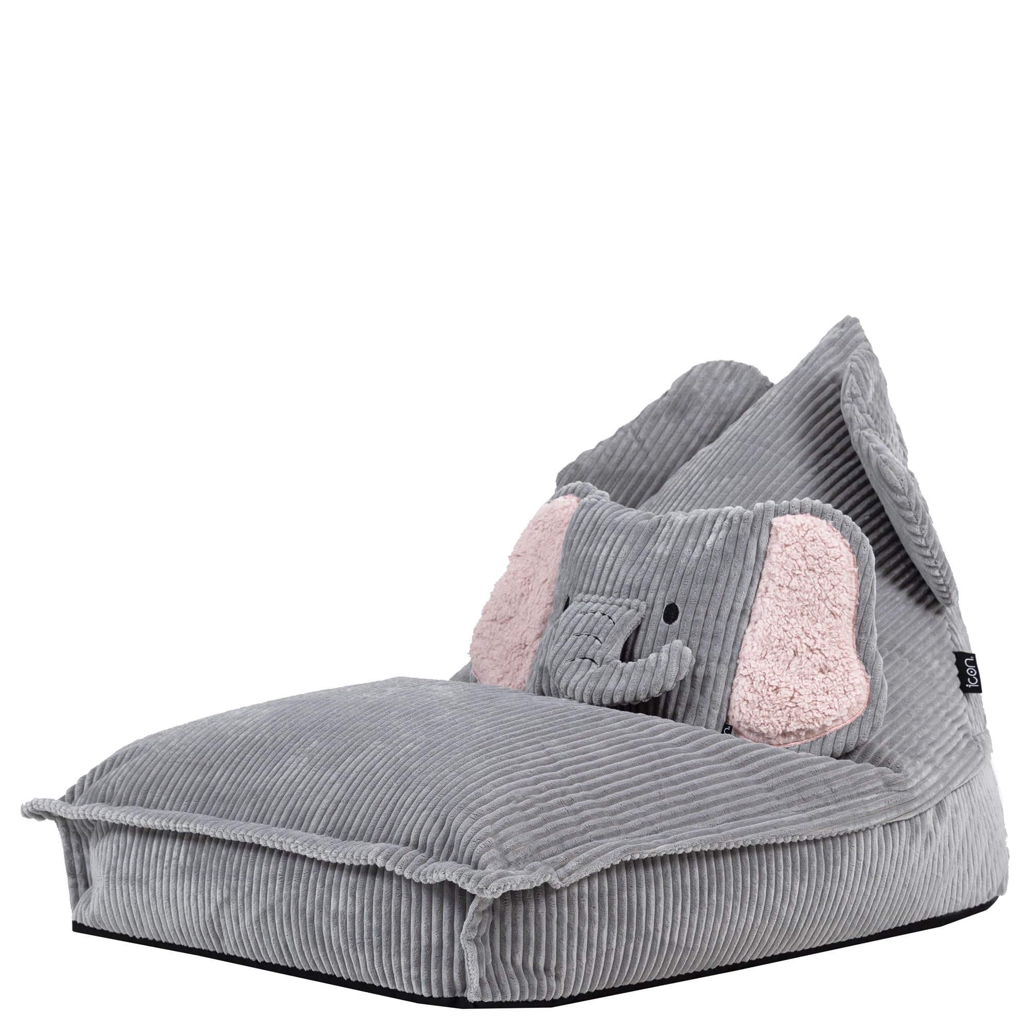 icon Ellie Elephant Kids Cord Bean Bag Chair with Filling Included, Grey