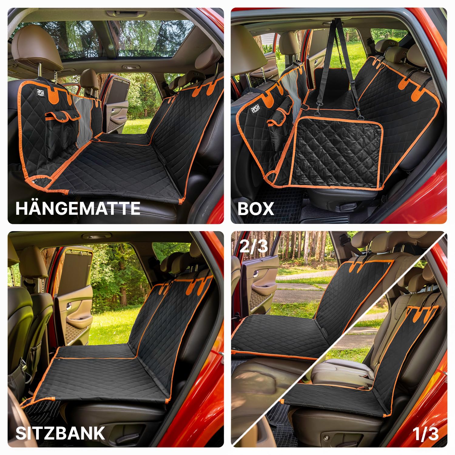RAGI Hundedecke Auto Rückbank 4in1 - Wasserdicht Autoschondecke Hund Rücksitz - Teilbar Hundematte Auto mit Anschnallgurt - Kratzfeste & rutschfest Autodecke Hund Rücksitz für Alle Autos