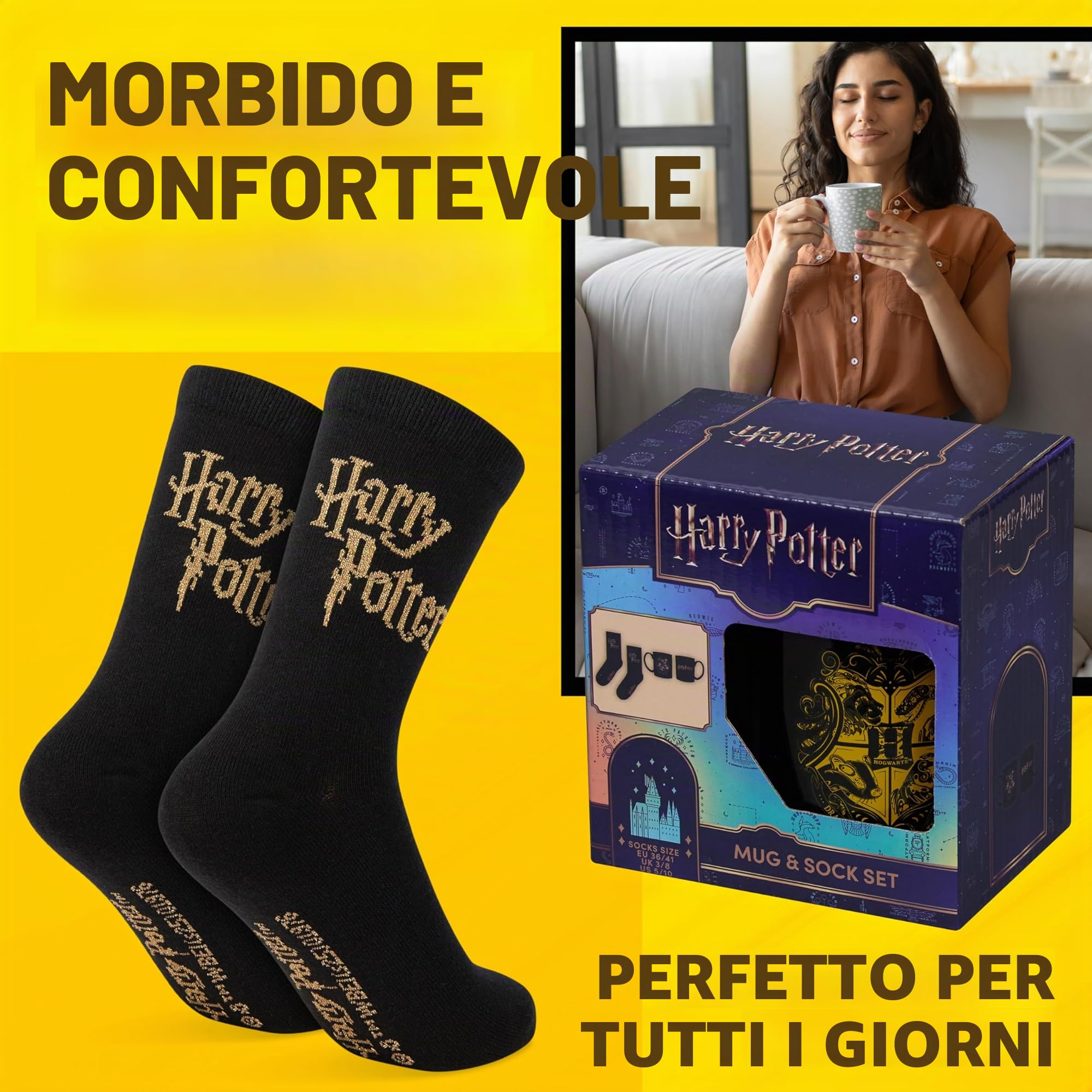 Harry Potter Tazza e Calze Set Regalo Donna 340ml Ceramica Nero