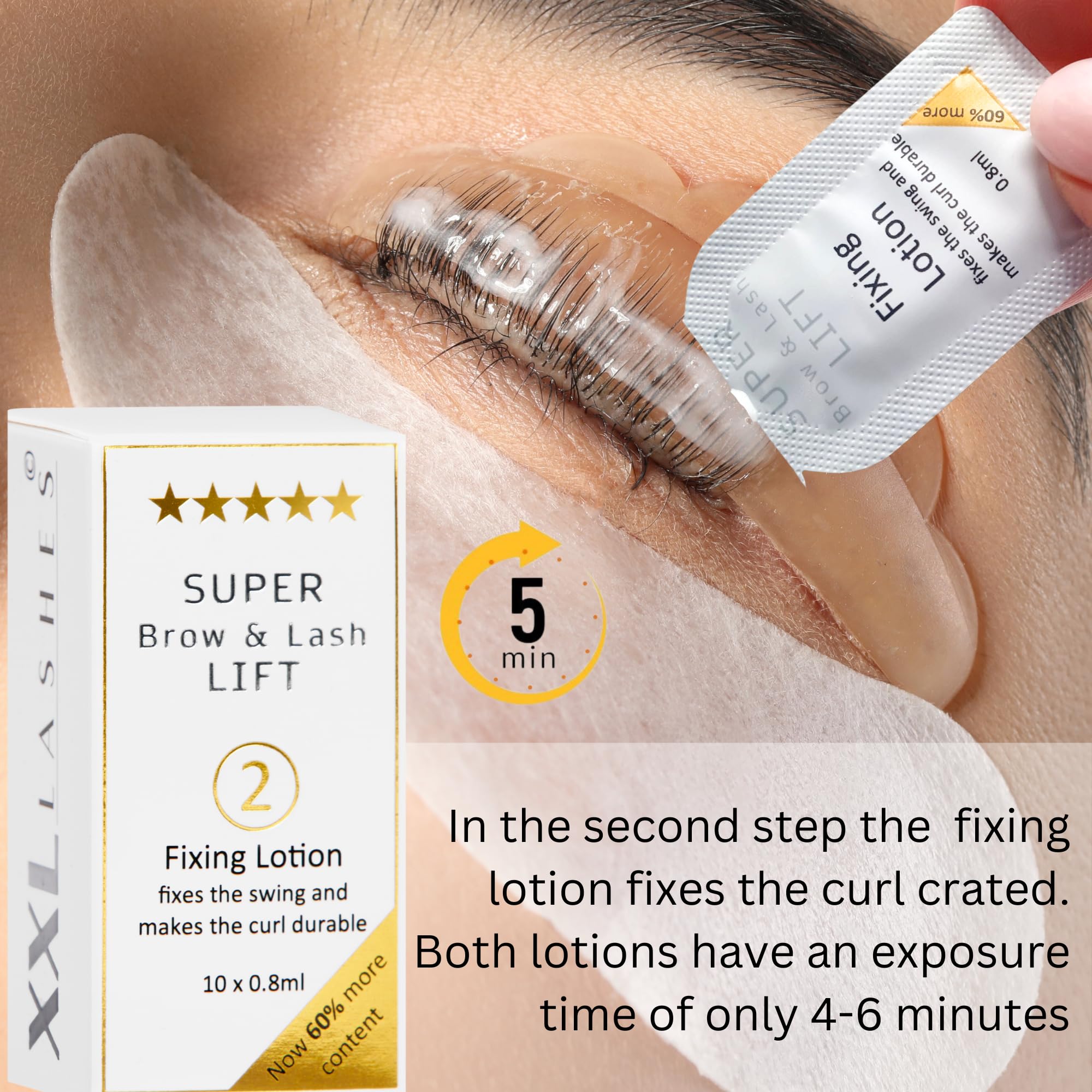 XXL Lashes lozioni per lifting ciglia permanente, laminazione ciglia e sopracciglia, 10 lozioni permanenti e 10 fissanti, in bustine sterili usa e getta, senza restringimento, senza perdita di durata