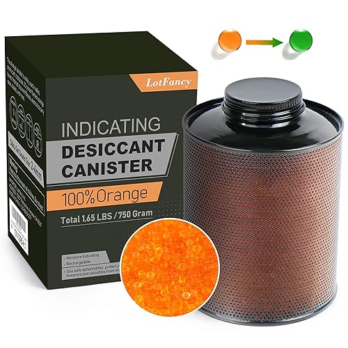 LotFancy Deshumidificador desecante de gel de sílice para pistola, 26.46 oz que indican cuentas de gel de sílice, recipiente reutilizable para