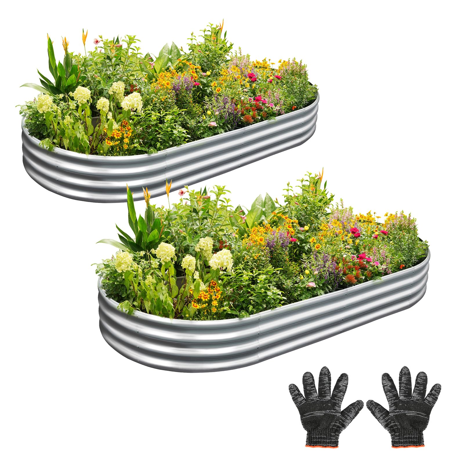 Garden 2Pcs 4x2x1ft Galvanized Raised Garden Bed Kit - Metal Planter Boxes for Vegetables/Herbs/Flowers, Heavy-Duty Steel Outdoor Garden Box with Reinforced Edges