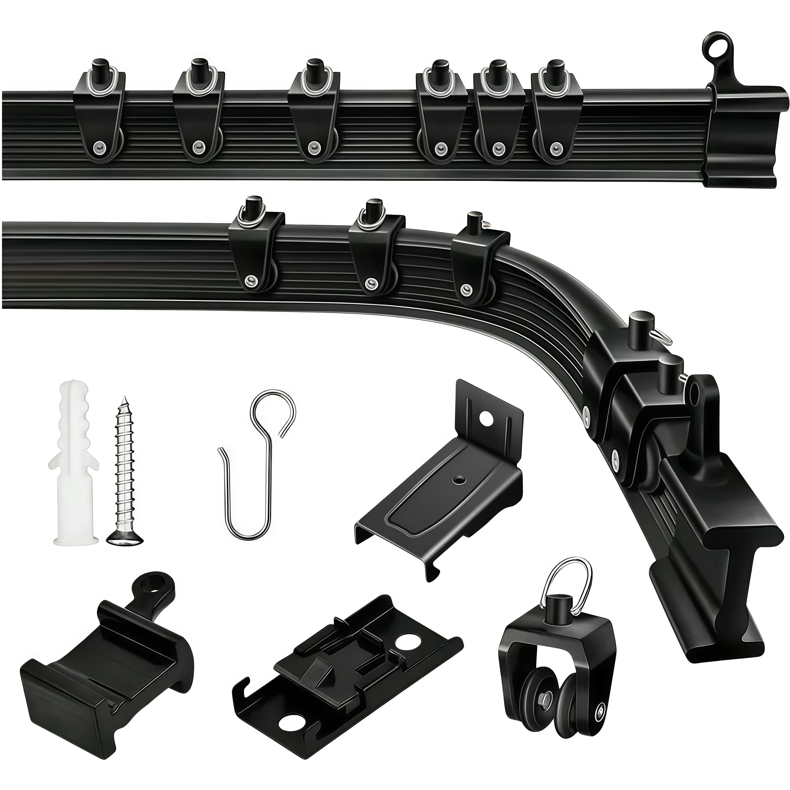 Ceiling Curtain Track 16.4 Ft (5 M) Flexible For Bay Windows Room Dividers Shower Tracks Black