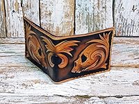 Vista 3 de Men's 3D Genuine Leather Wallet, Hand-Carved, Hand-Painted, Leather Carving, Custom wallet, Personalized wallet, Native American wallet, Skull, Red