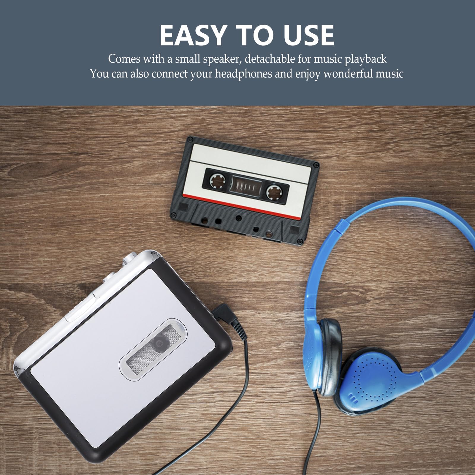 Convertitore da Cassetta USB Lettore Musicale Funzione Music Player e Plastico Argento senza Necessità di Installare Software, Alimentato da 2 Batterie Aa