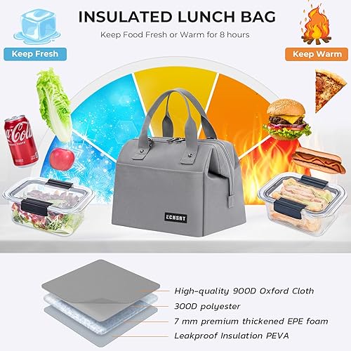 Miniatura 4 de ECHSRT Lonchera térmica para mujereshombres, bolsa de almuerzo reutilizable de 10 litros con correa ajustable para el hombro, a prueba de fugas para