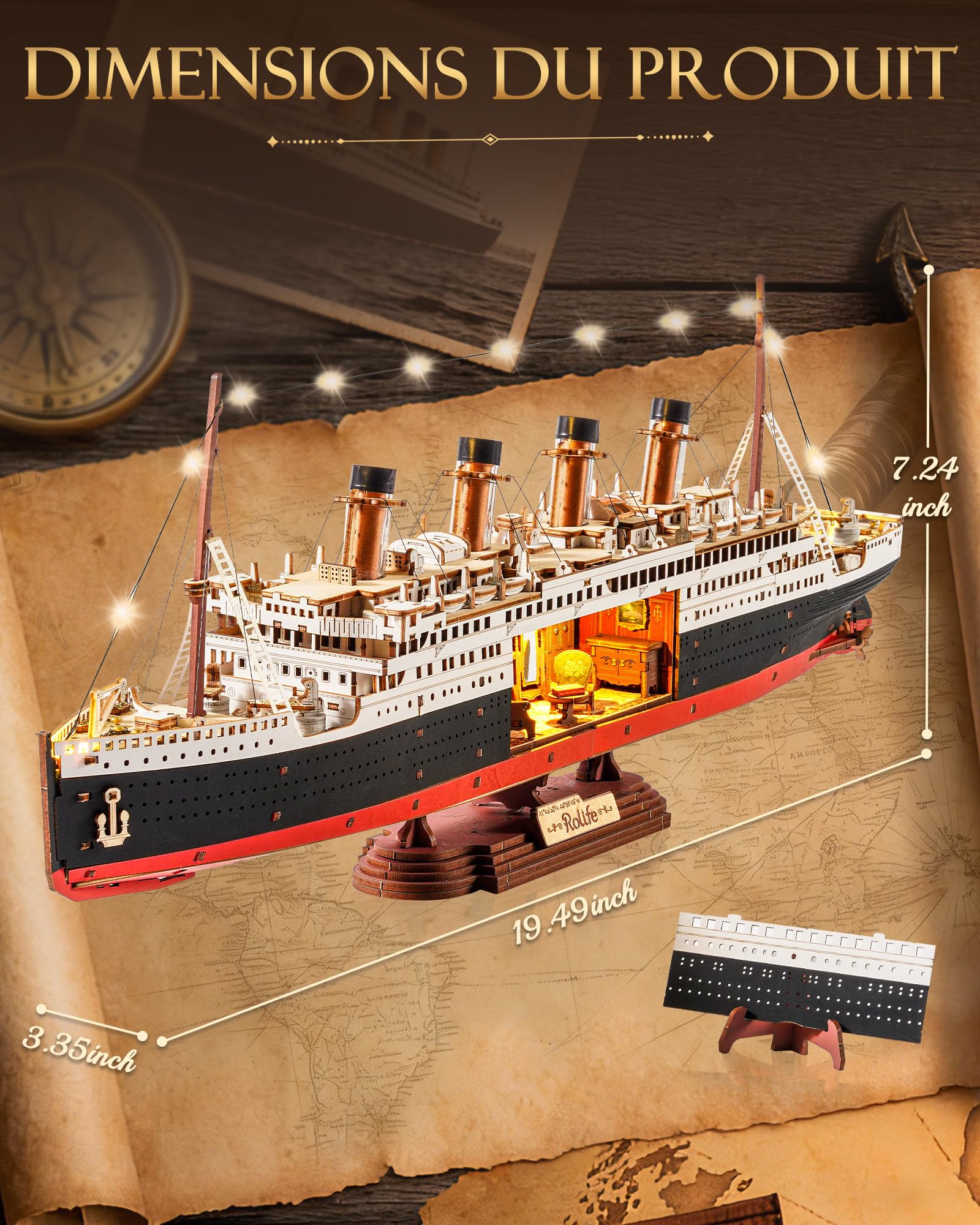 Rolife Puzzle 3D en Bois Modèle de Bateau Titanic - Kit de Construction à Clipser 433 Pièces