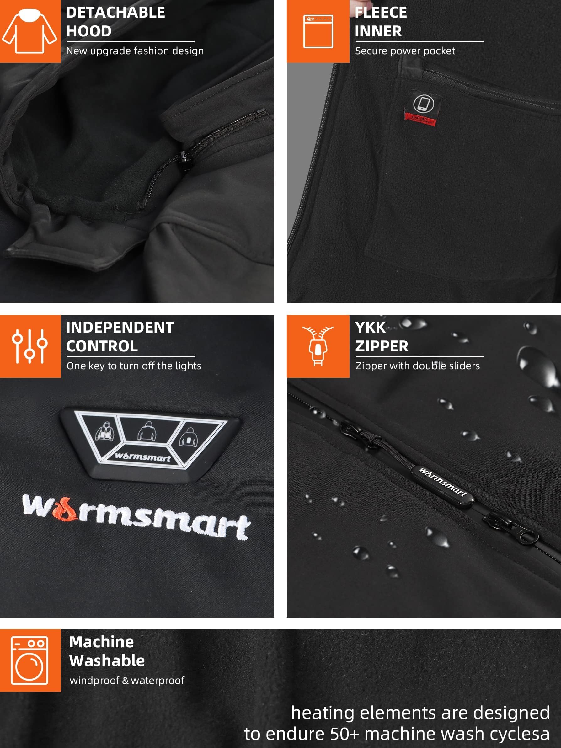 Herren Beheizbare Jacke, Beheizbarer Hoodie mit Akku, Wasserdicht Winddicht warm Beheizte Jacken für Outdoor Wandern Jagd Motorrad