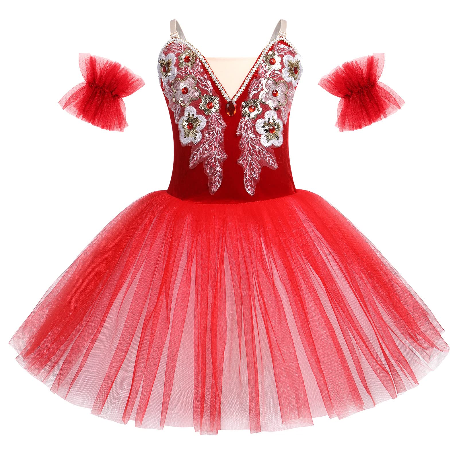 Vestito Da Balletto OBEEII Con Paillettes E Ricami - Tutù E Body, Taglie 4-14 Anni - Foto 8