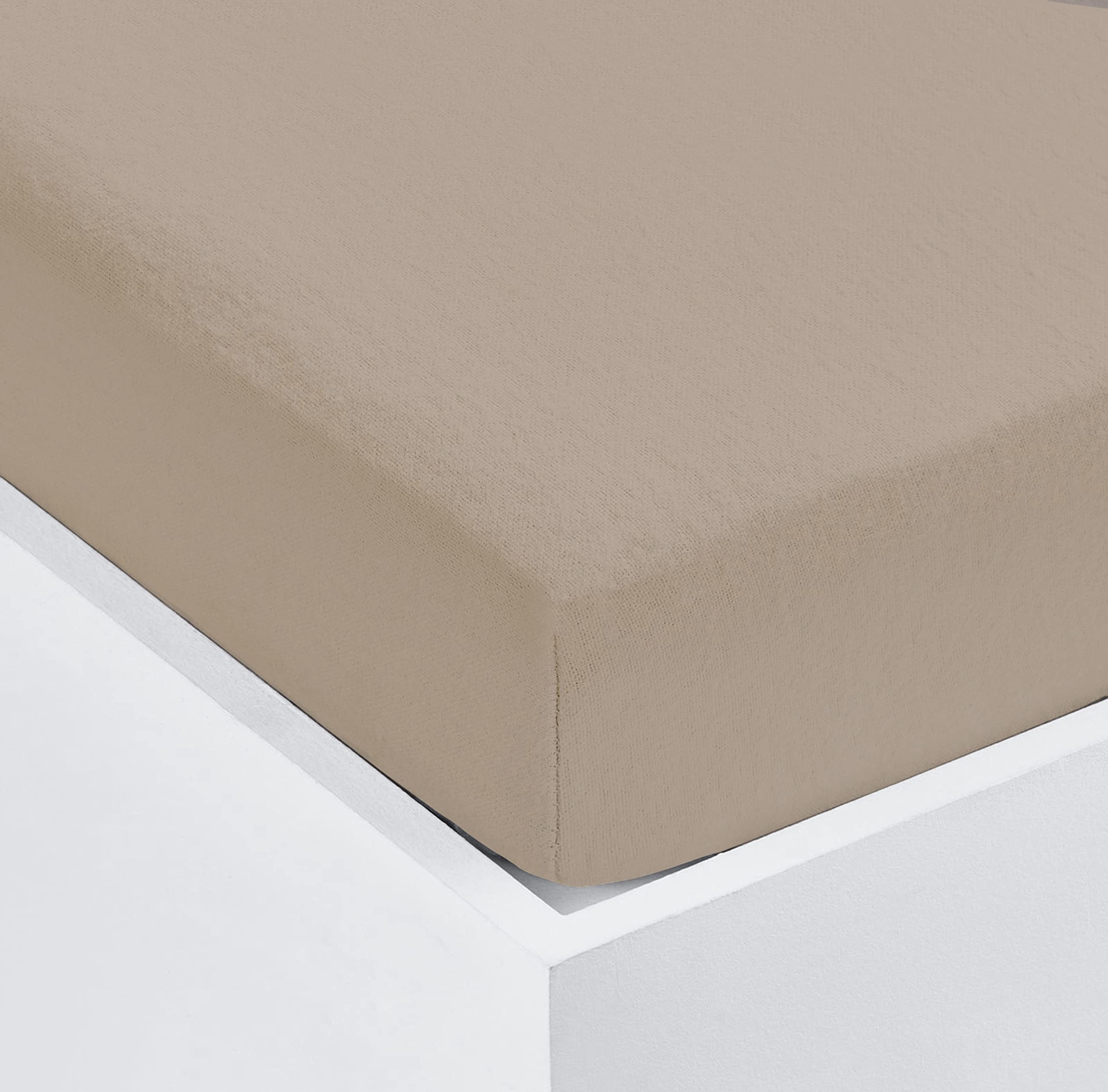 Home Living Super Soft Terry Towelling Stretch Fitted Sheet Mattress Protection Cover Fully Elasticated Extra Deep Breathable All Seasons (Latte, Double)
