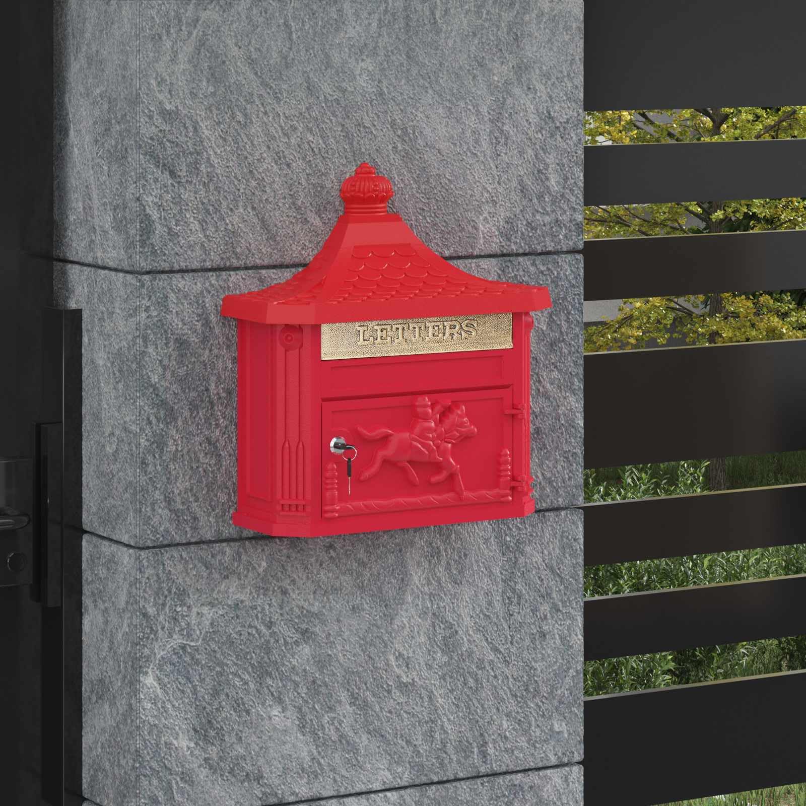Genérico Buzón Montado en la Pared con Puerta Rojo 40,5 x 16 x 45 cm,Casa y jardín,Decoración,Buzones de Correo,Rojo,42023502