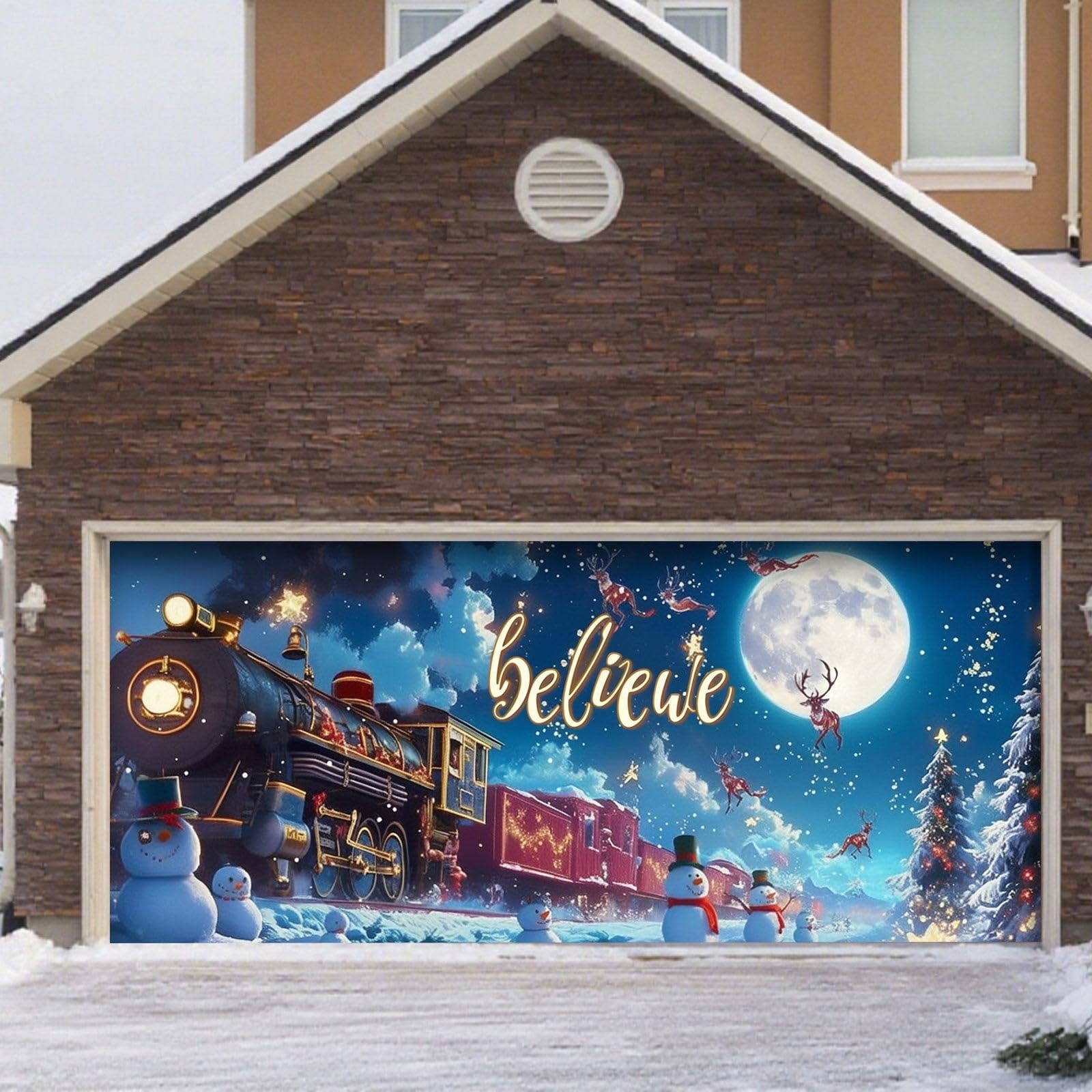Cartel de graduación grande para puerta de cochera al aire libre para temporada de vacaciones, doble letrero de bienvenida con diseño de trineo de Papá Noel, reno, fiesta festiva