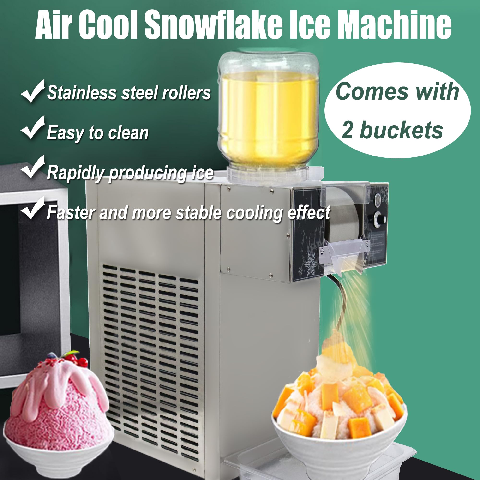 HQHAOTWU Snowflake Ice Machine Commercial Snow Cone Maker Machine Countertop Air Cool Snowflake Ice Maker Crushed Snow Cone Shaver for Making Snow Cones Milkshakes and Delicious Frozen Drinks 110V