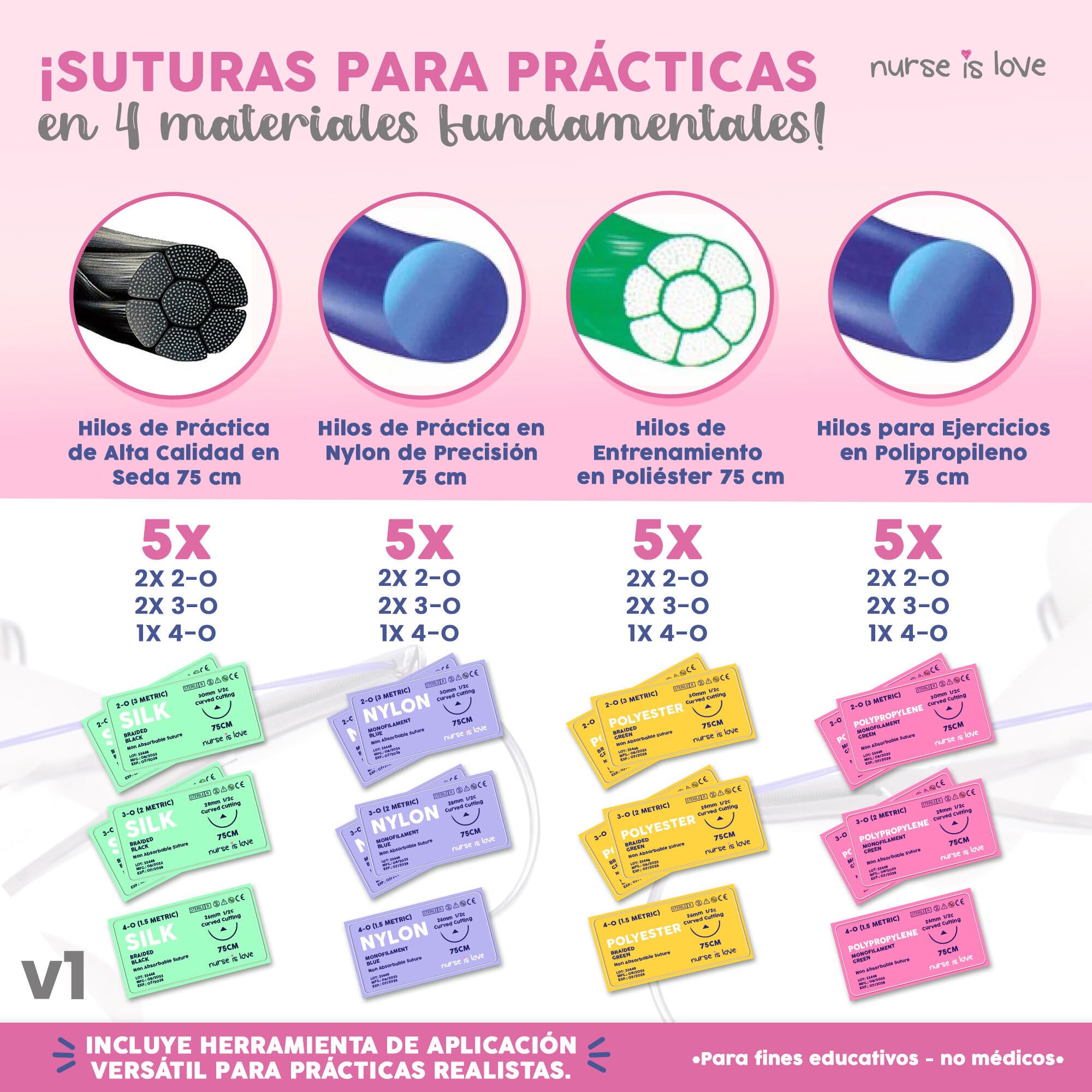 Nurse is Love Kit de Sutura para Practicar (30 piezas) con Estuche | Uso Educativo Ideal para, Estudiantes Medicina & Veterinaria + eBook + Video Curso HD | Regalo para Enfermera