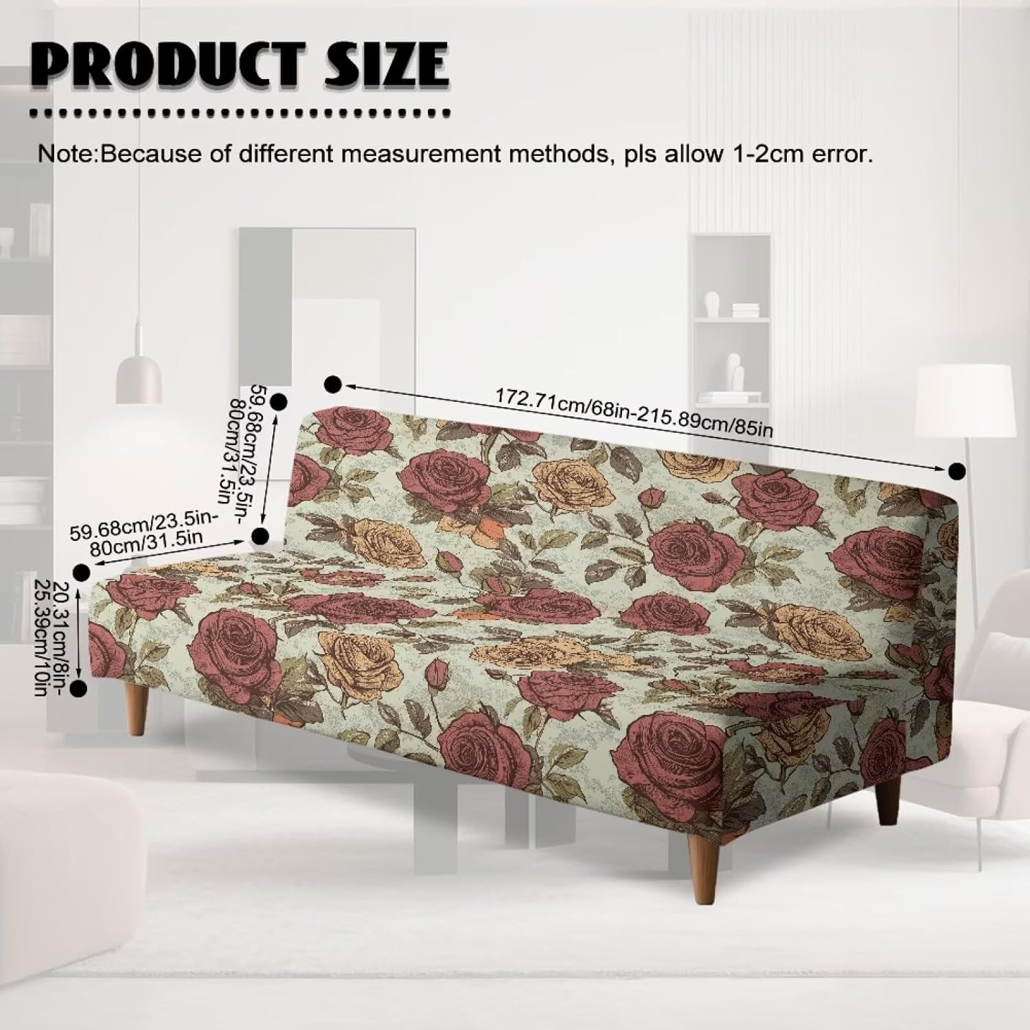 Rose Armless Sofa Chair Slipcover Vintage Style Futon Couch Covers for Home Office Washable Furniture Protector Easy Going Stretch Slipcovers